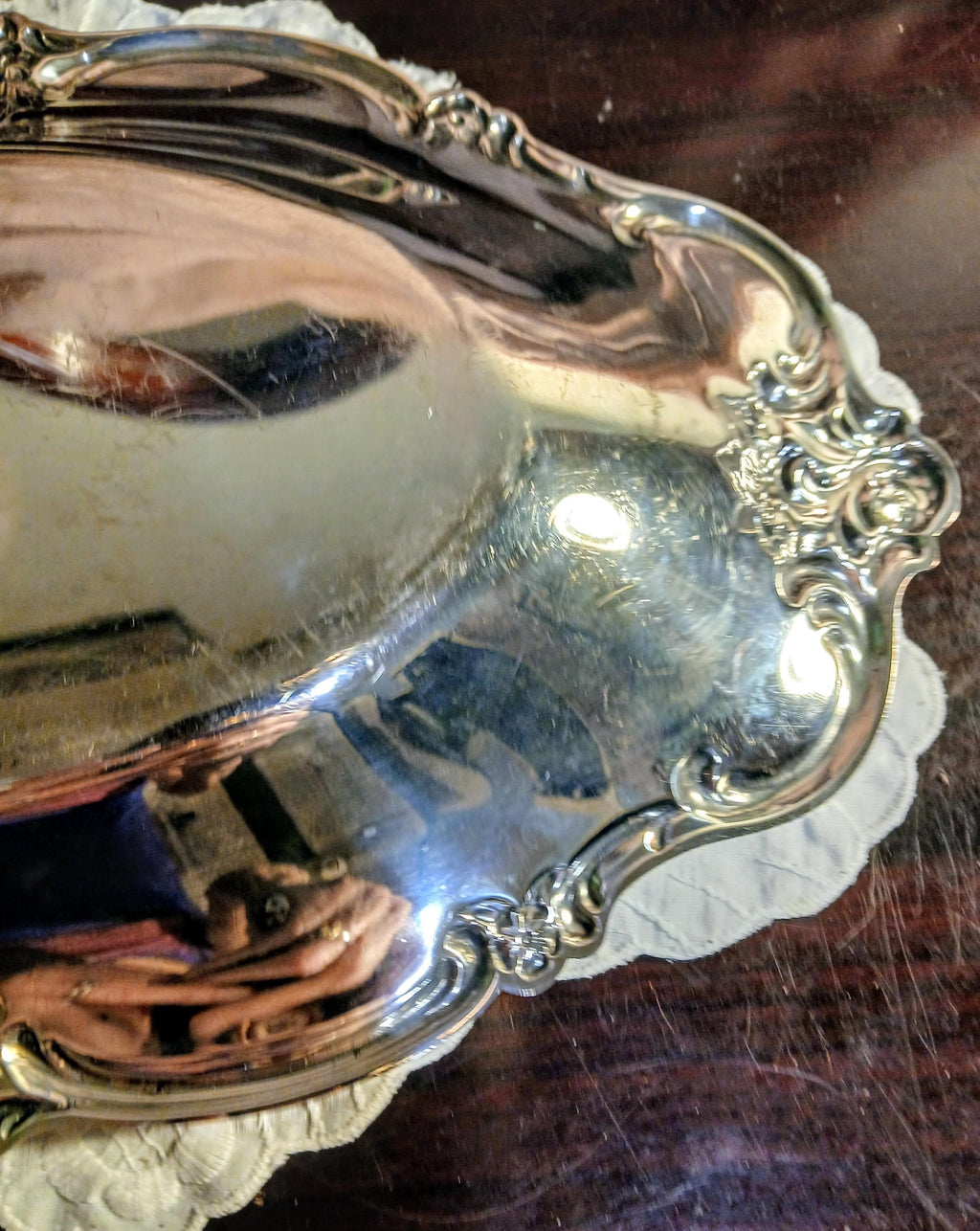 Vintage Silverplate Vanity Tray -  Ornate Rose Scroll