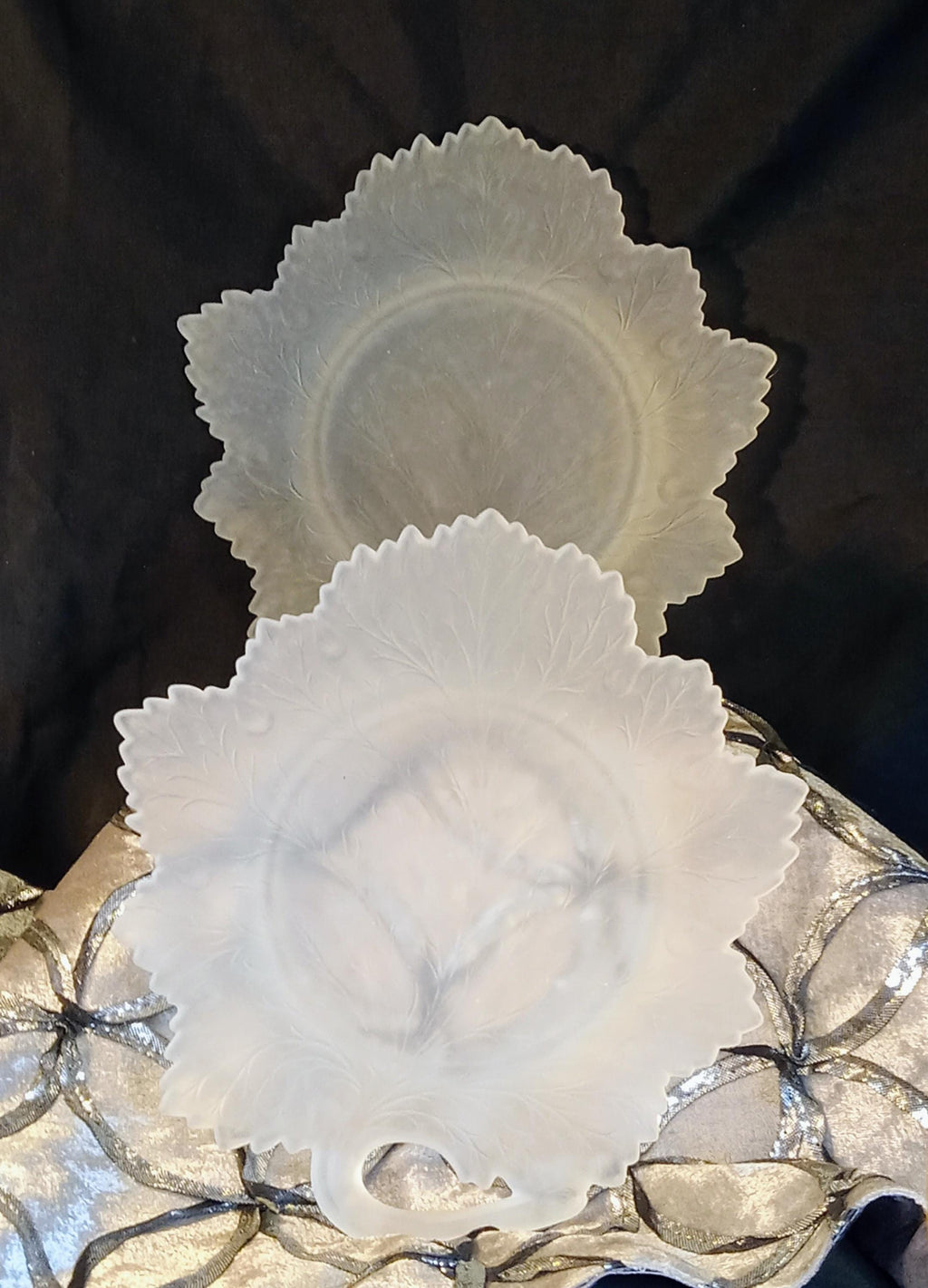 Vintage Fenton Leaf Plates - Set of Two - Frosted Glass