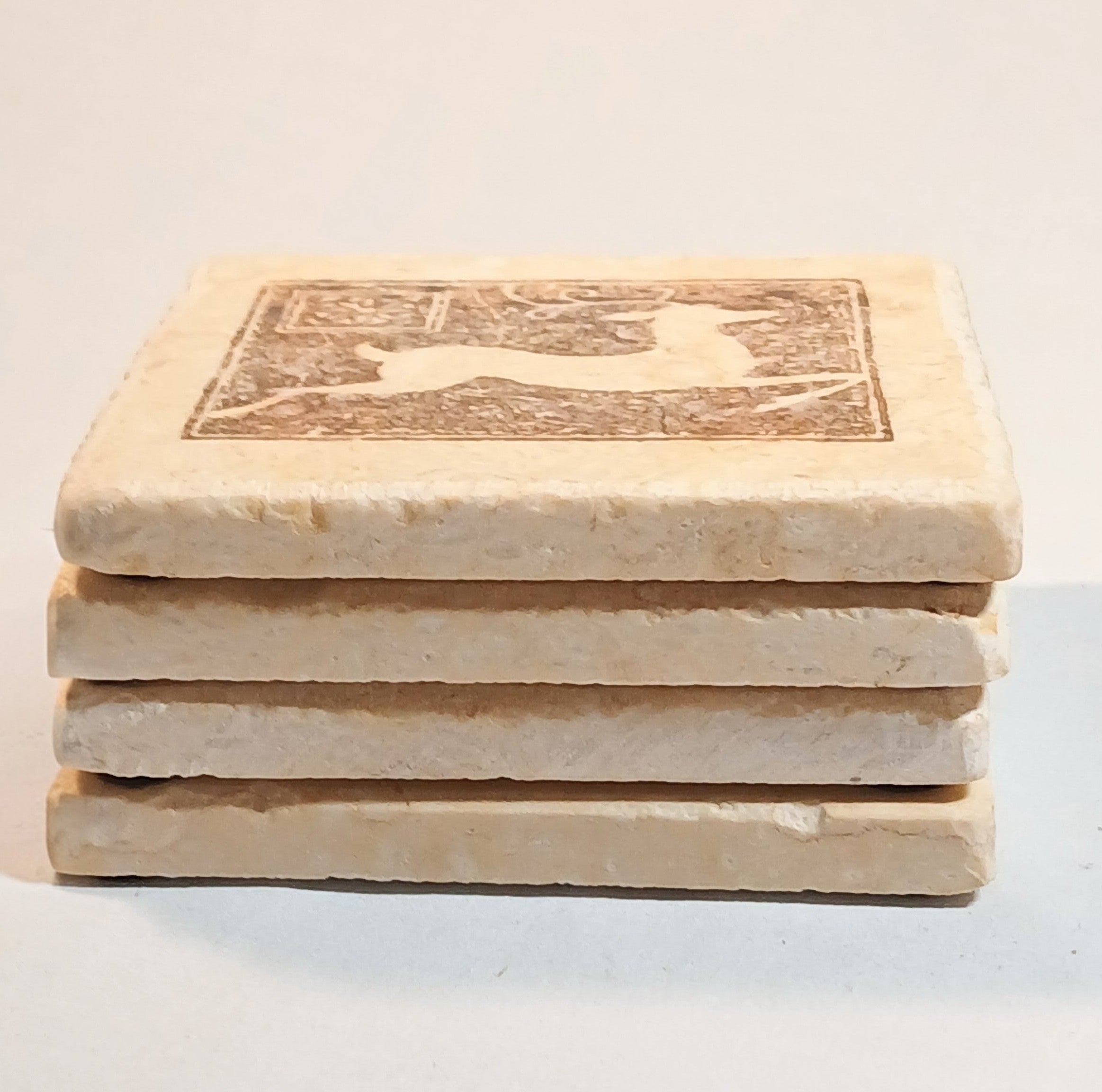 Stone Coasters - leaping Deer Motif - Set of Four