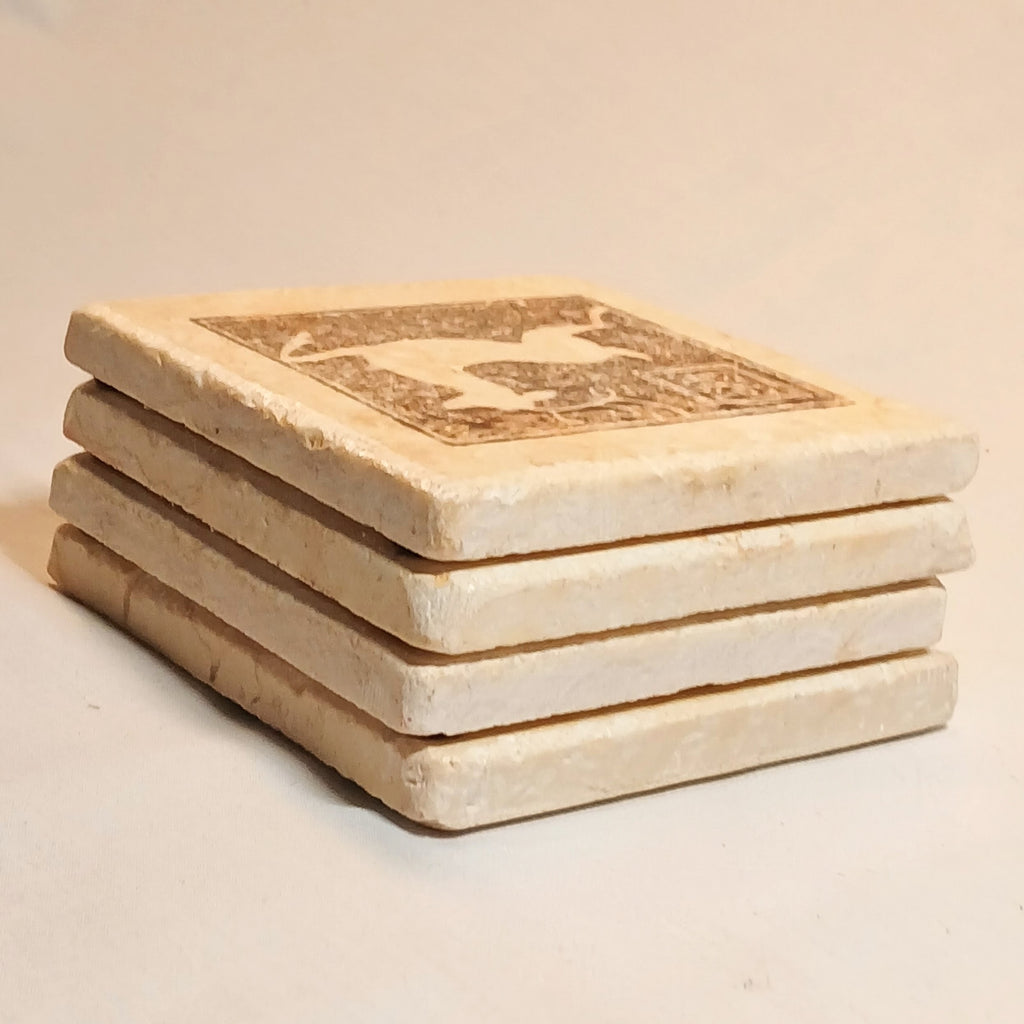 Stone Coasters - leaping Deer Motif - Set of Four