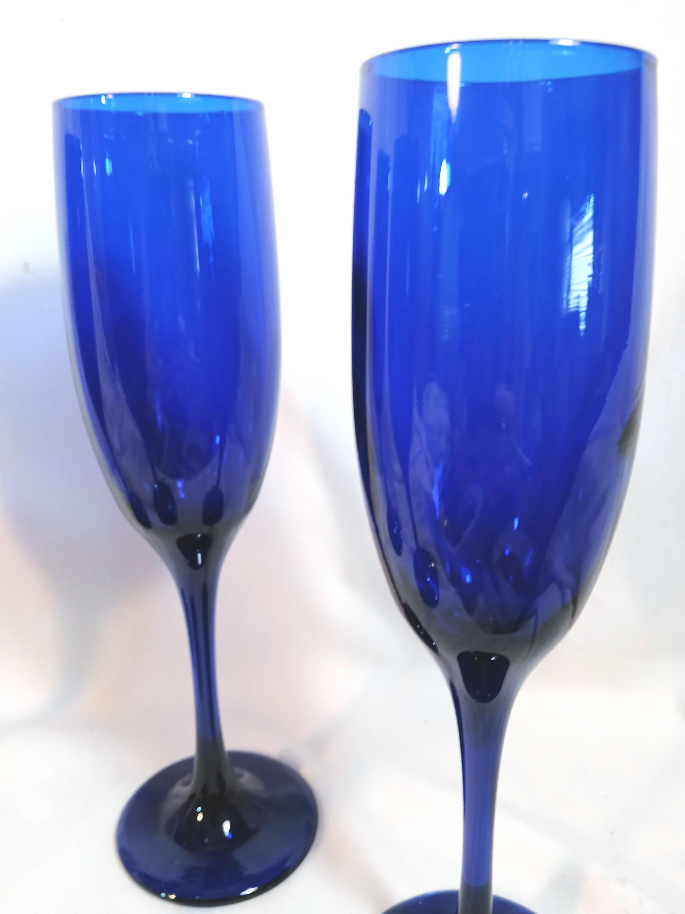 Champagne Glasses - Cobalt Blue Libbey Glass - Set of 4