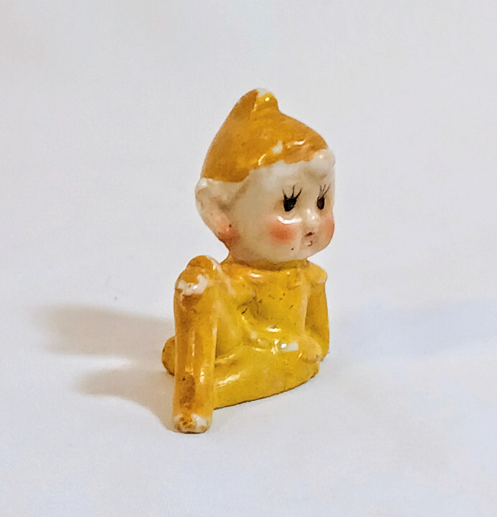 Vintage Ceramic Figurine - Yellow Pixie/Elf - 1940s