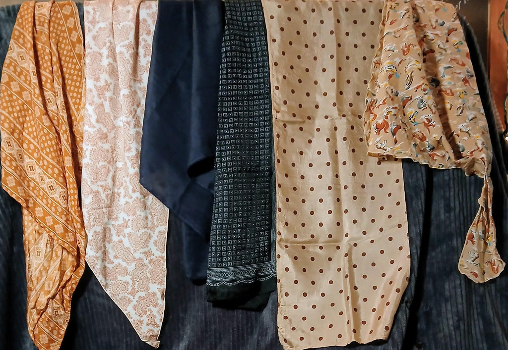 Vintage Scarves – 1960s–1970s – Boho, Paisley, Polka Dot – Retro Accessories