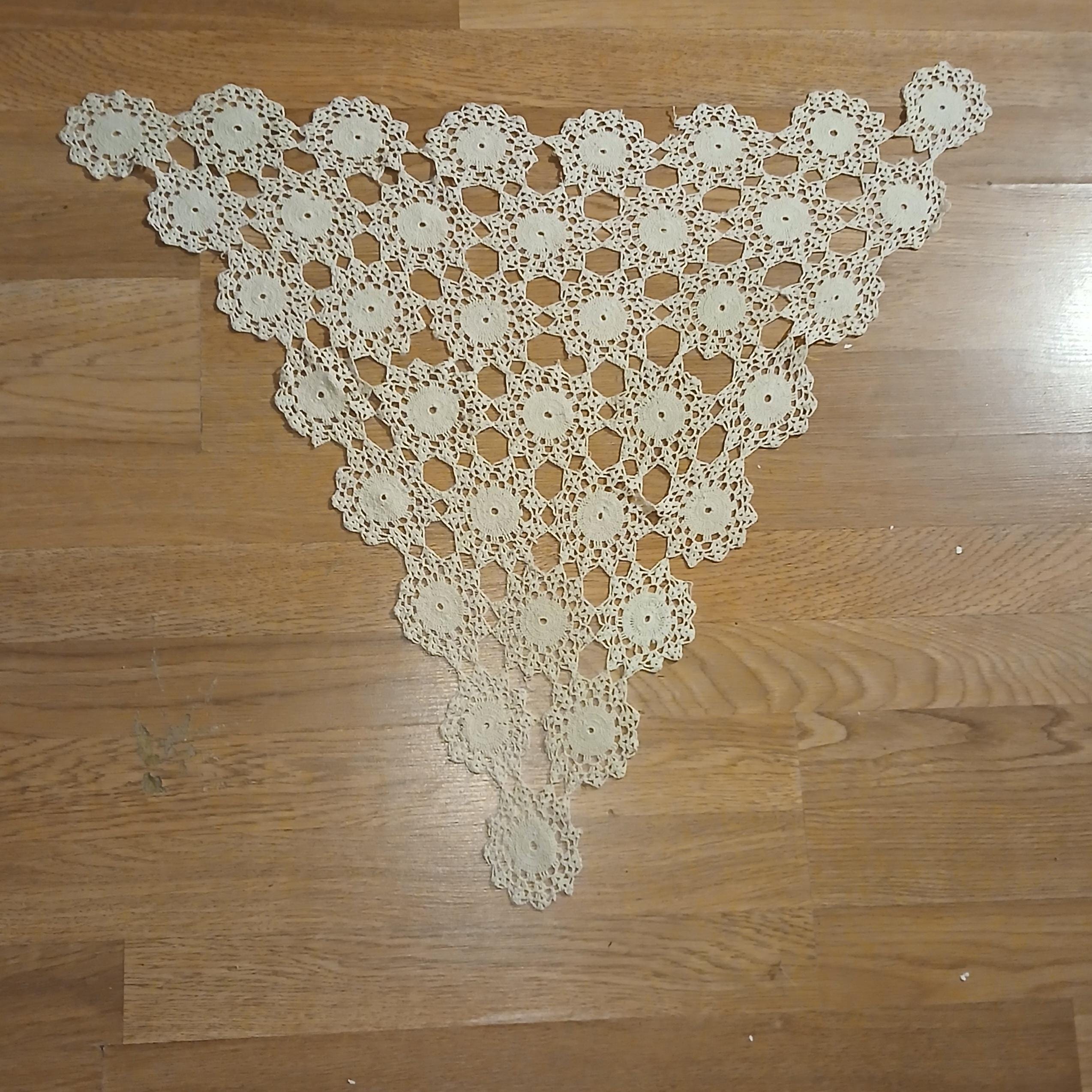 Vintage Hand-Crocheted Antimacassar – Triangle Chair Back Doily