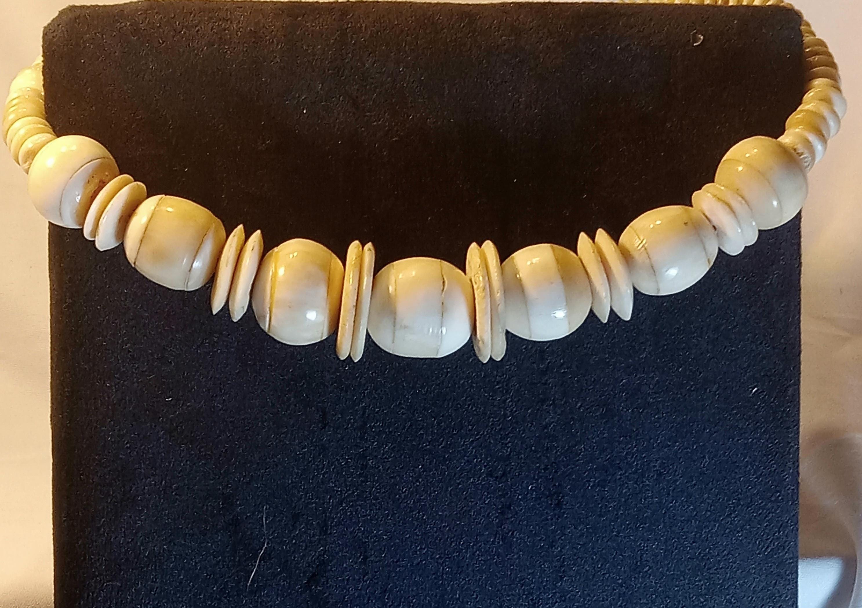 Vintage Bone Bead Necklace - Ox Bone