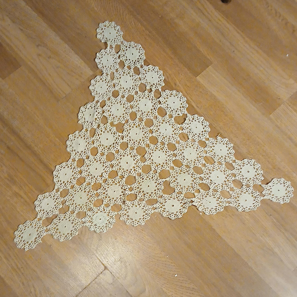 Vintage Hand-Crocheted Antimacassar – Triangle Chair Back Doily