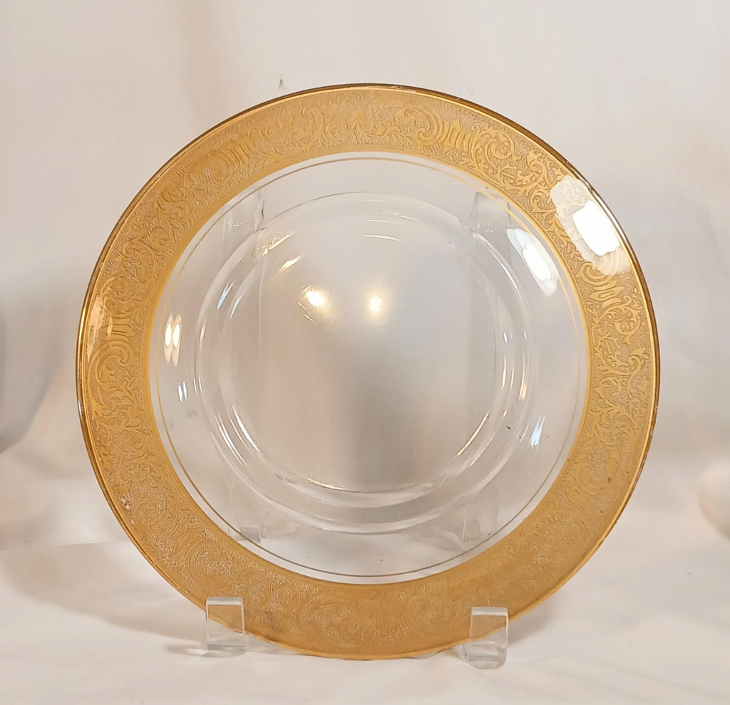 Set of 4 Vintage Etched Glass Dessert Plates – Georgian Style Gold Gilt Luncheon Service