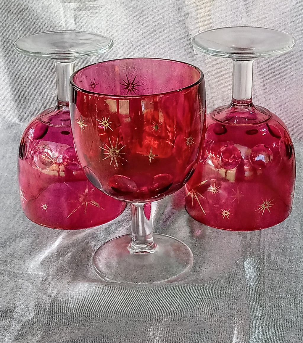 Cranberry Glass Goblets – Bartlett Collins - Set of 3