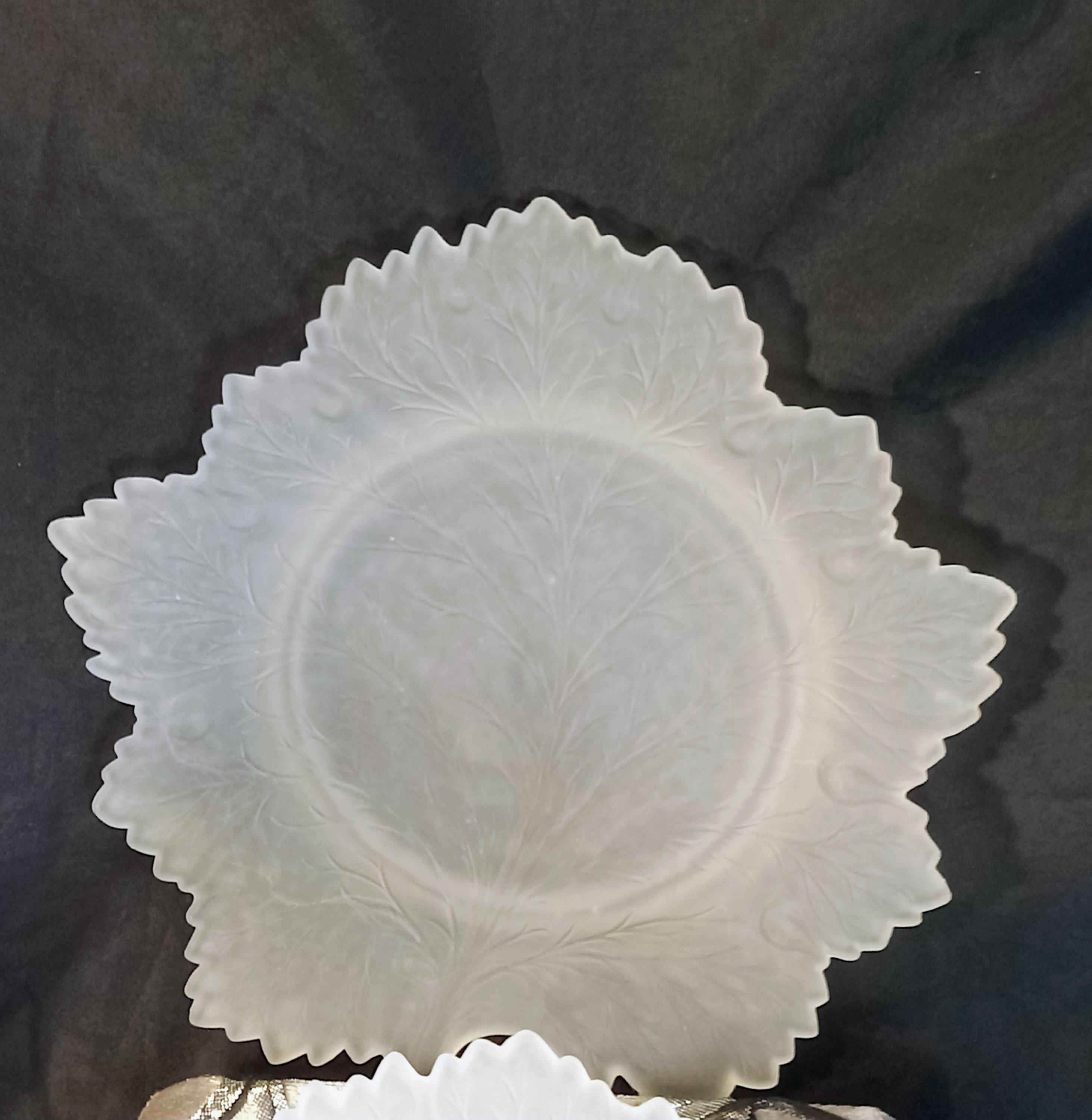 Vintage Fenton Leaf Plates - Set of Two - Frosted Glass