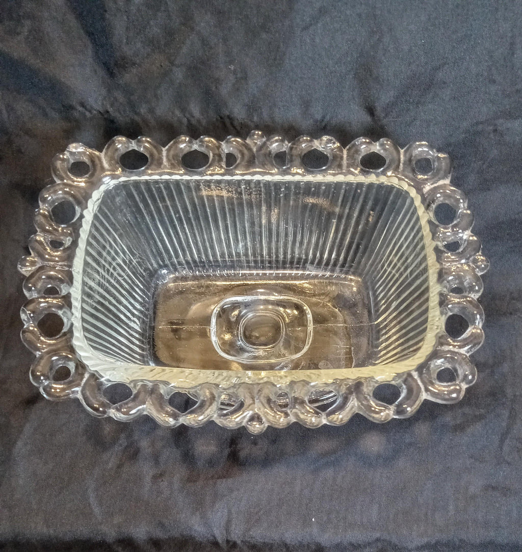 Indiana Glass “Lace Edge” Pedestal Candy Dish with Lid