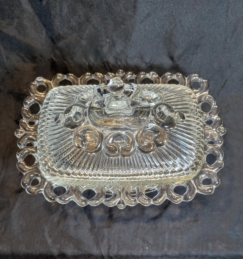 Indiana Glass “Lace Edge” Pedestal Candy Dish with Lid