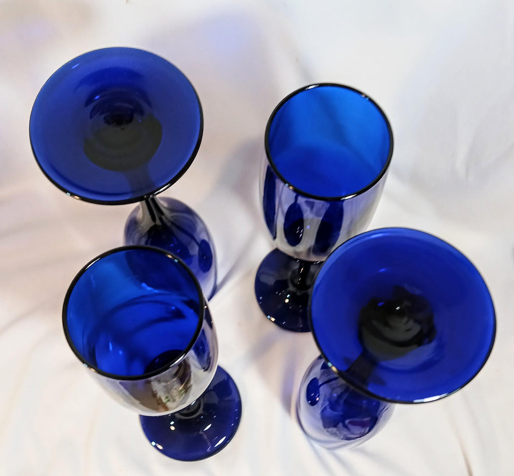 Champagne Glasses - Cobalt Blue Libbey Glass - Set of 4