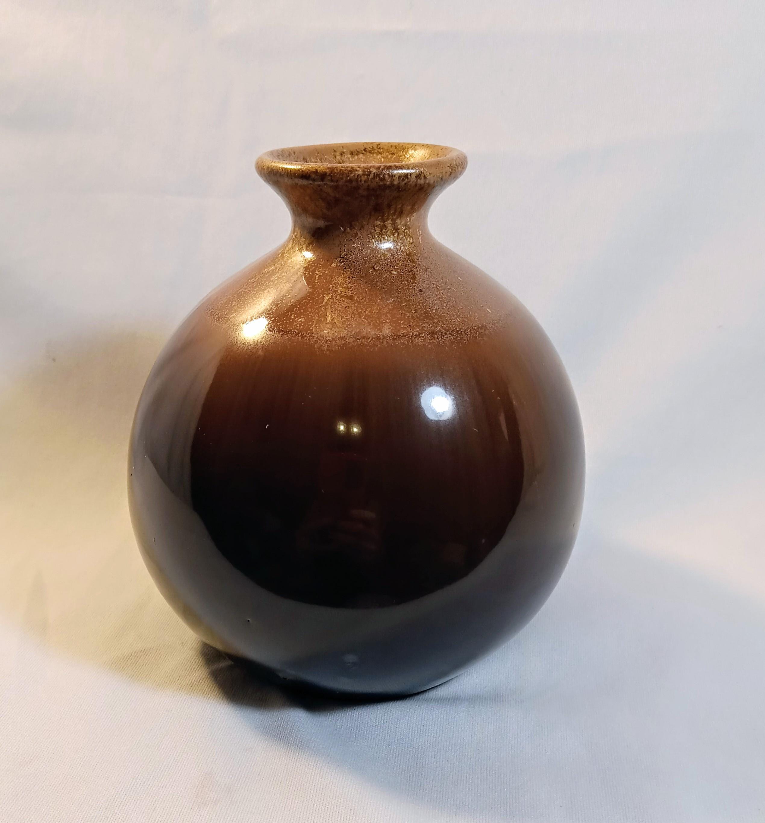 Vintage Studio Pottery Bud Vase – Brown Drip Glaze Stoneware