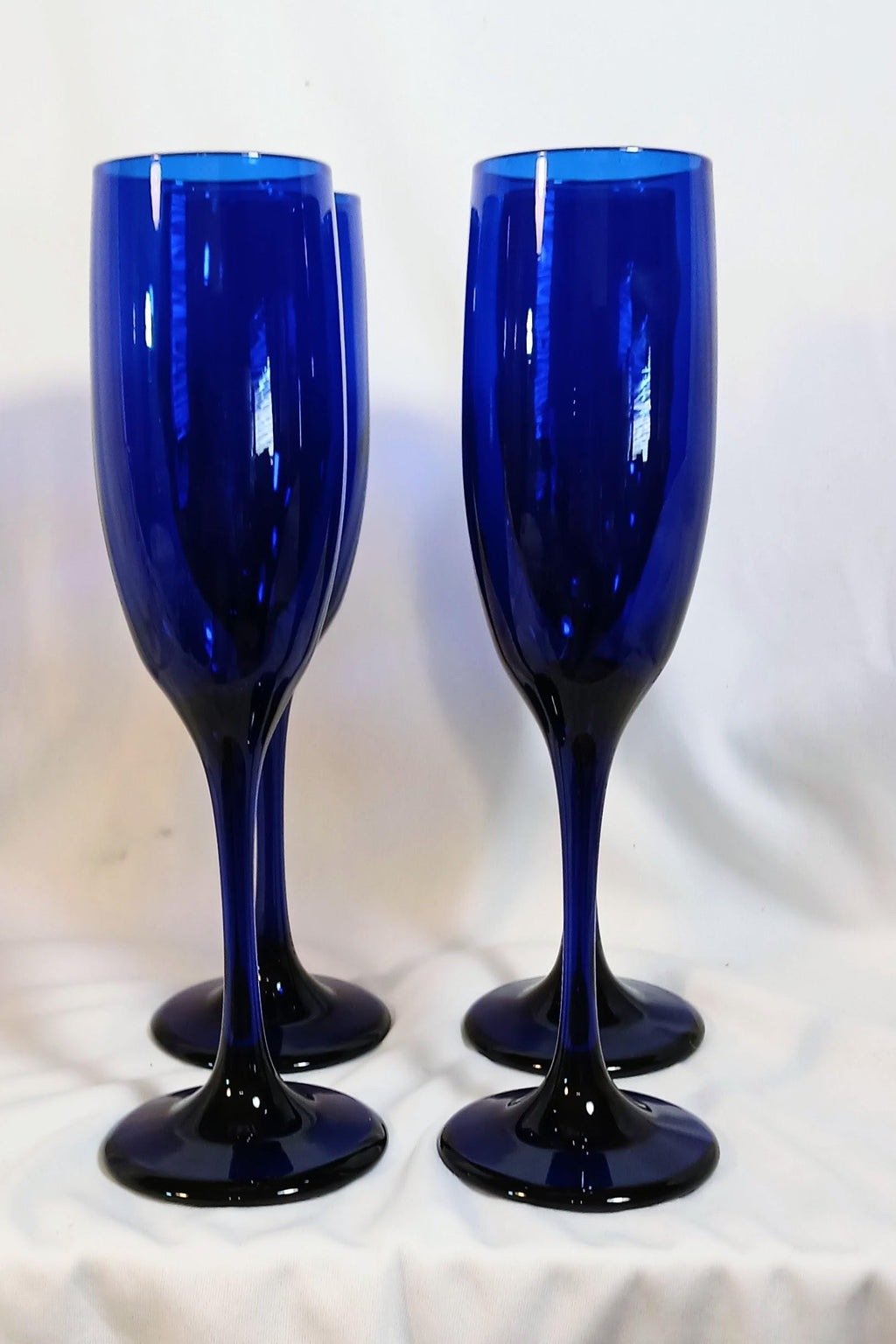 Champagne Glasses - Cobalt Blue Libbey Glass - Set of 4