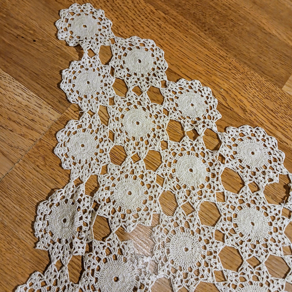 Vintage Hand-Crocheted Antimacassar – Triangle Chair Back Doily