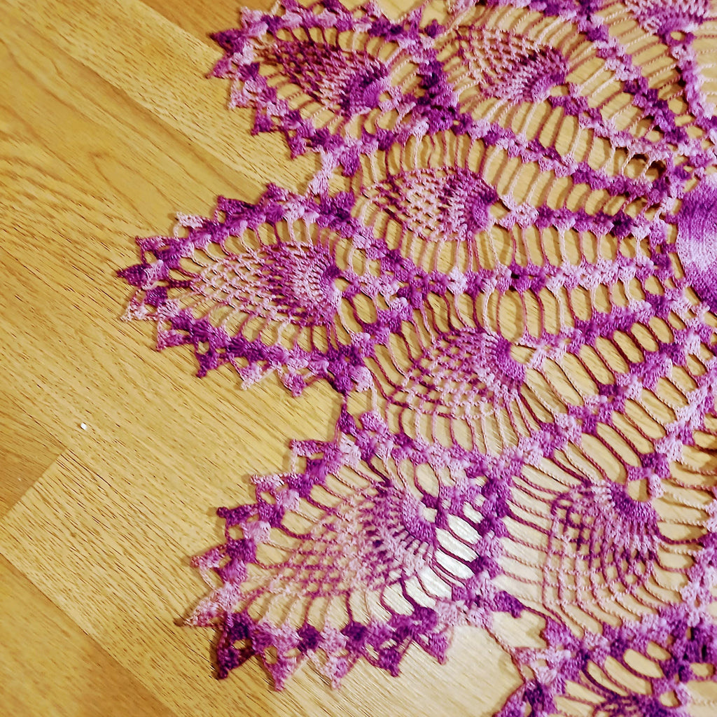 Vintage Hand-Crocheted Burgundy Doily | 31” Round | Artisan Lace Table Topper