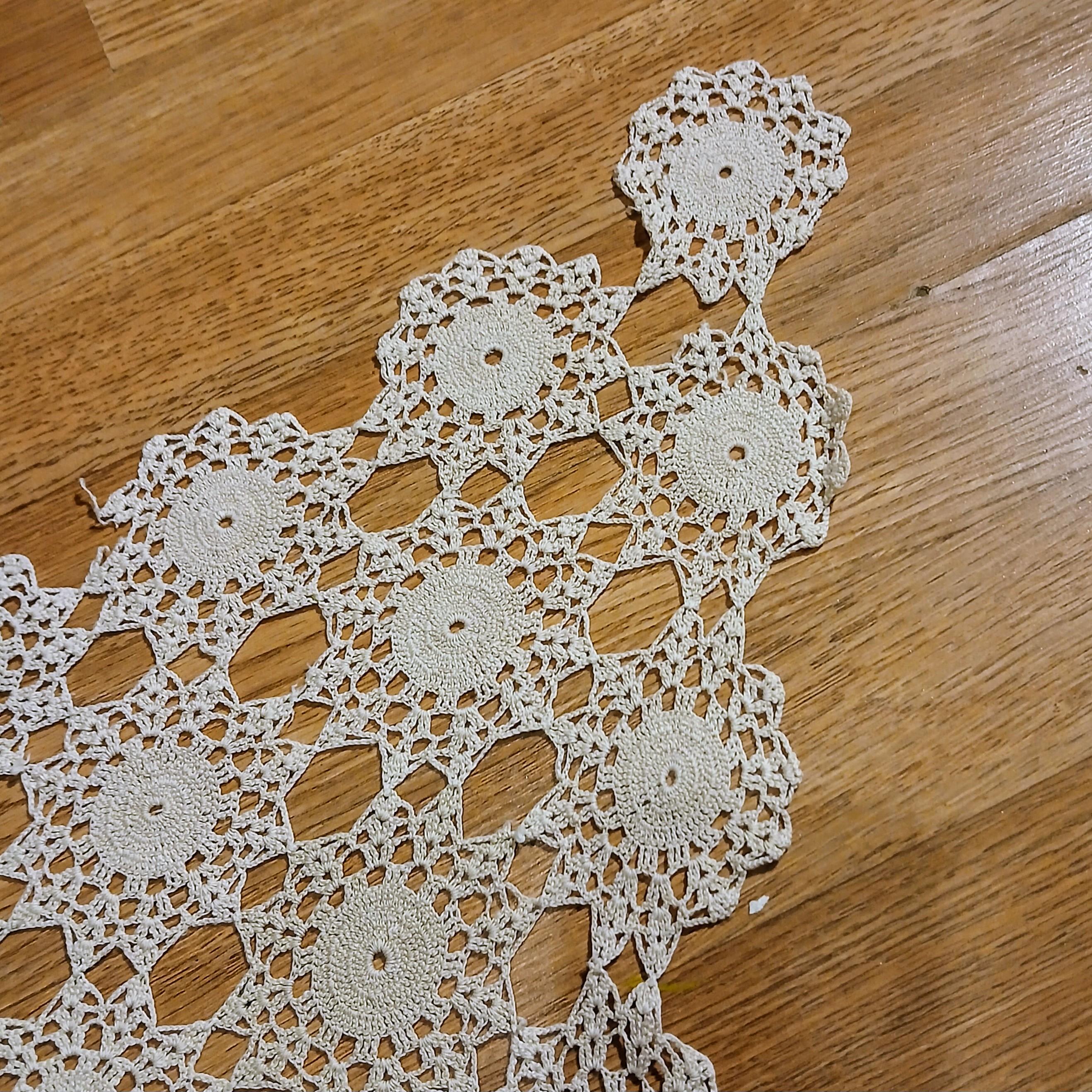 Vintage Hand-Crocheted Antimacassar – Triangle Chair Back Doily