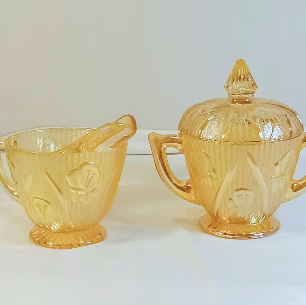 Vintage Carnival Glass  Cream & Sugar Set - Jeanette  Glass Co.