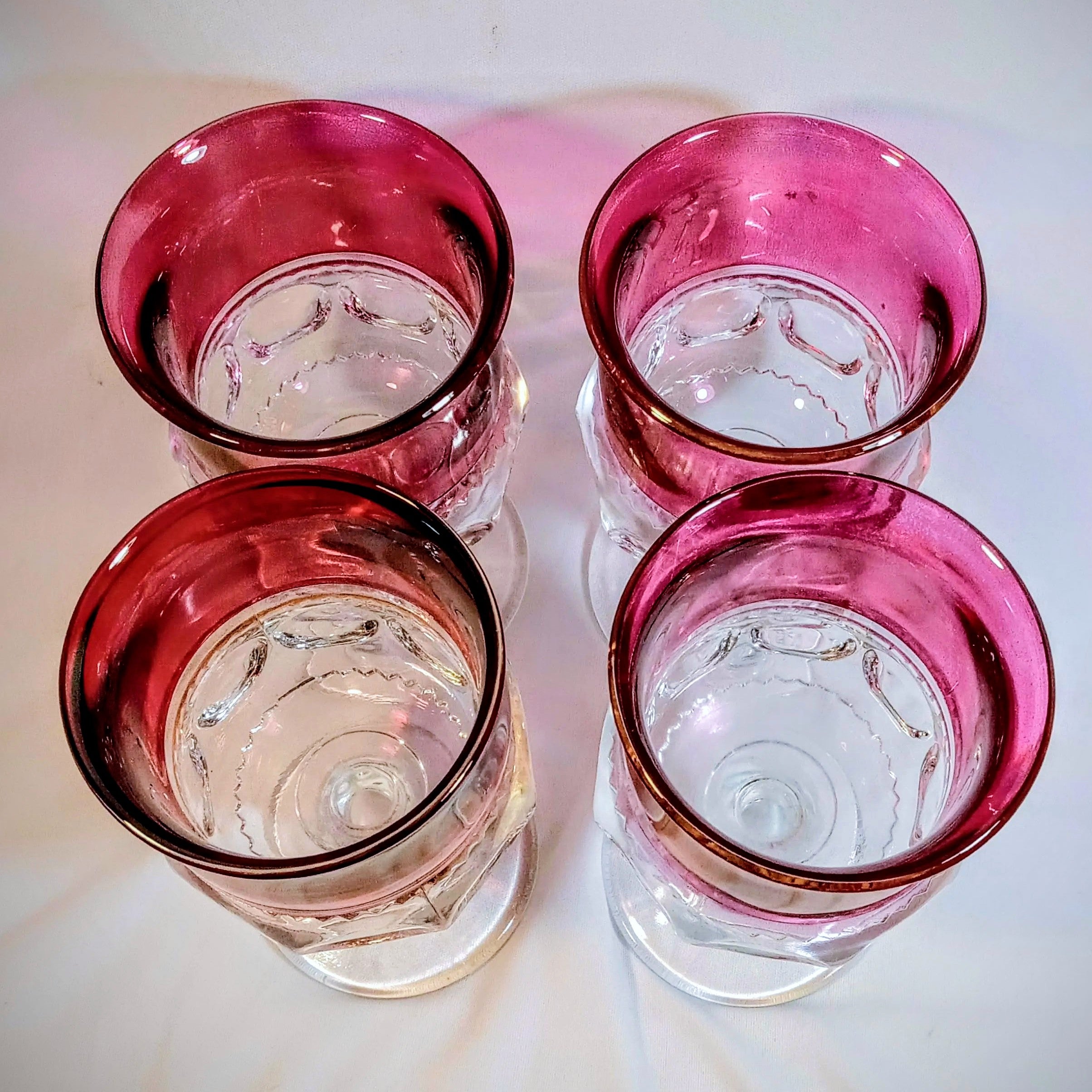 Indiana Glass King’s Crown/Thumbprint Ruby Stained Goblets
