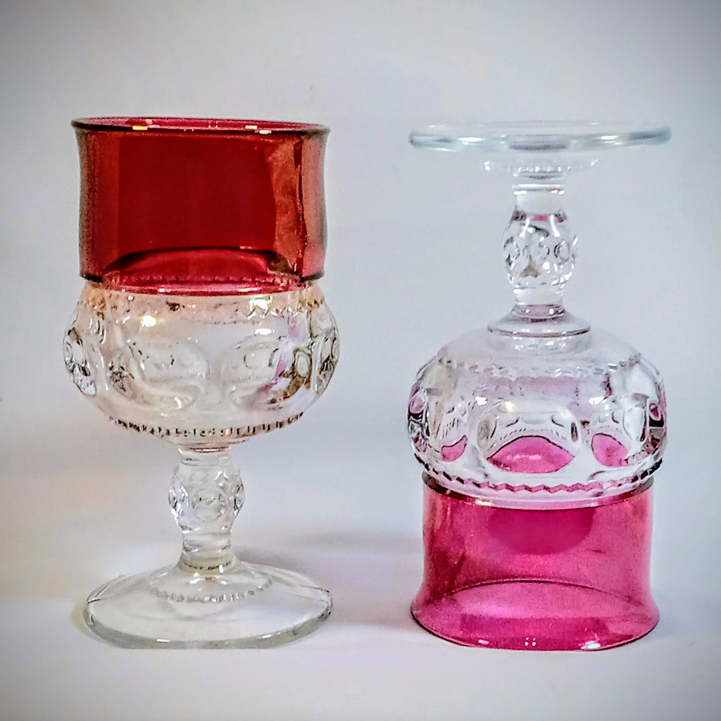 Indiana Glass King’s Crown/Thumbprint Ruby Stained Goblets