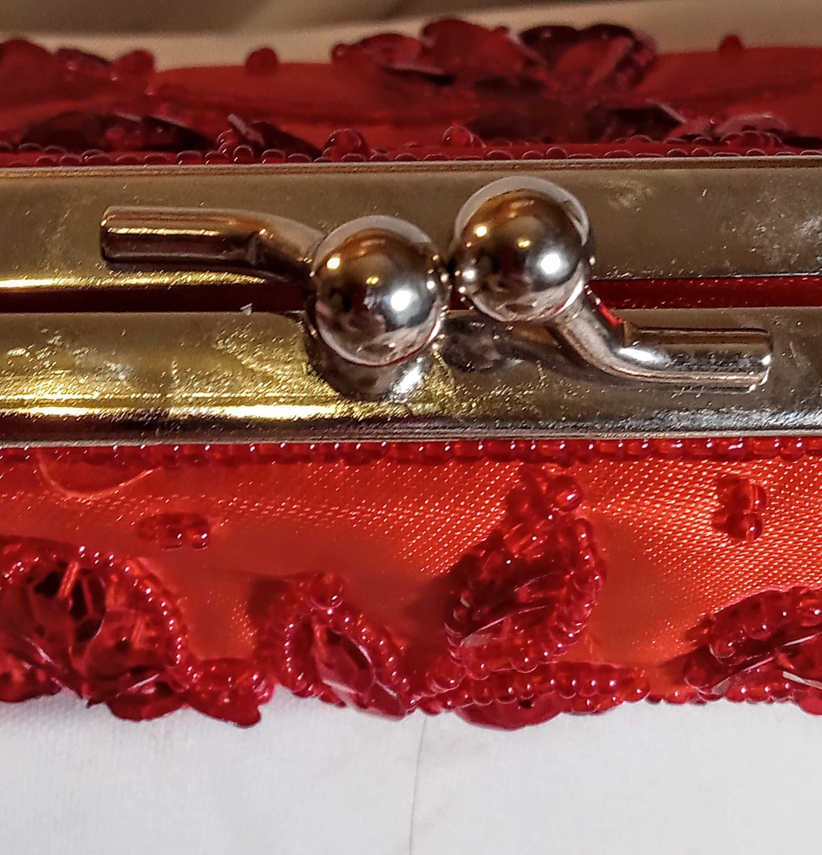 Bijoux Terner Red Satin Evening Clutch – Silver Chain Strap