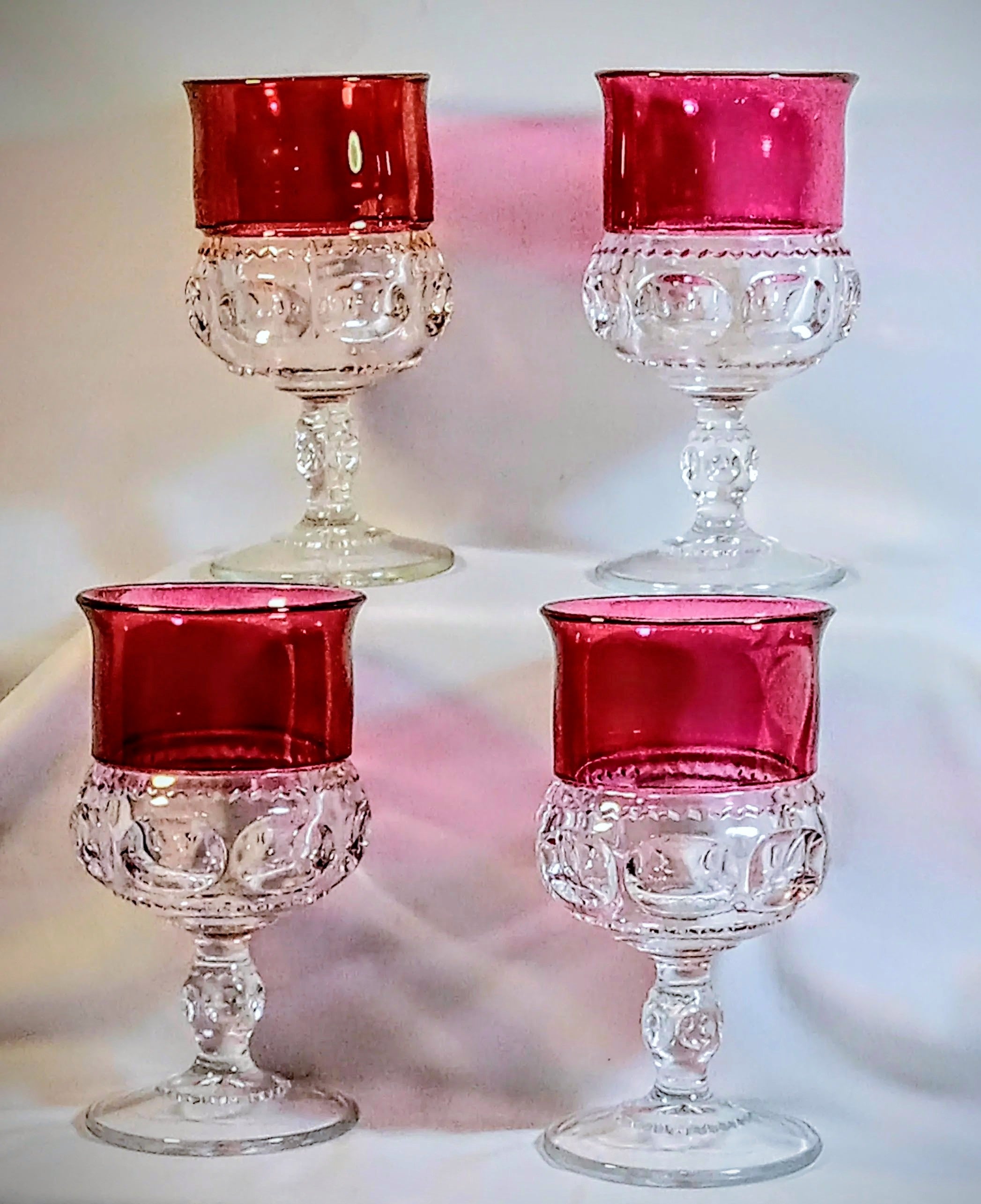 Indiana Glass King’s Crown/Thumbprint Ruby Stained Goblets