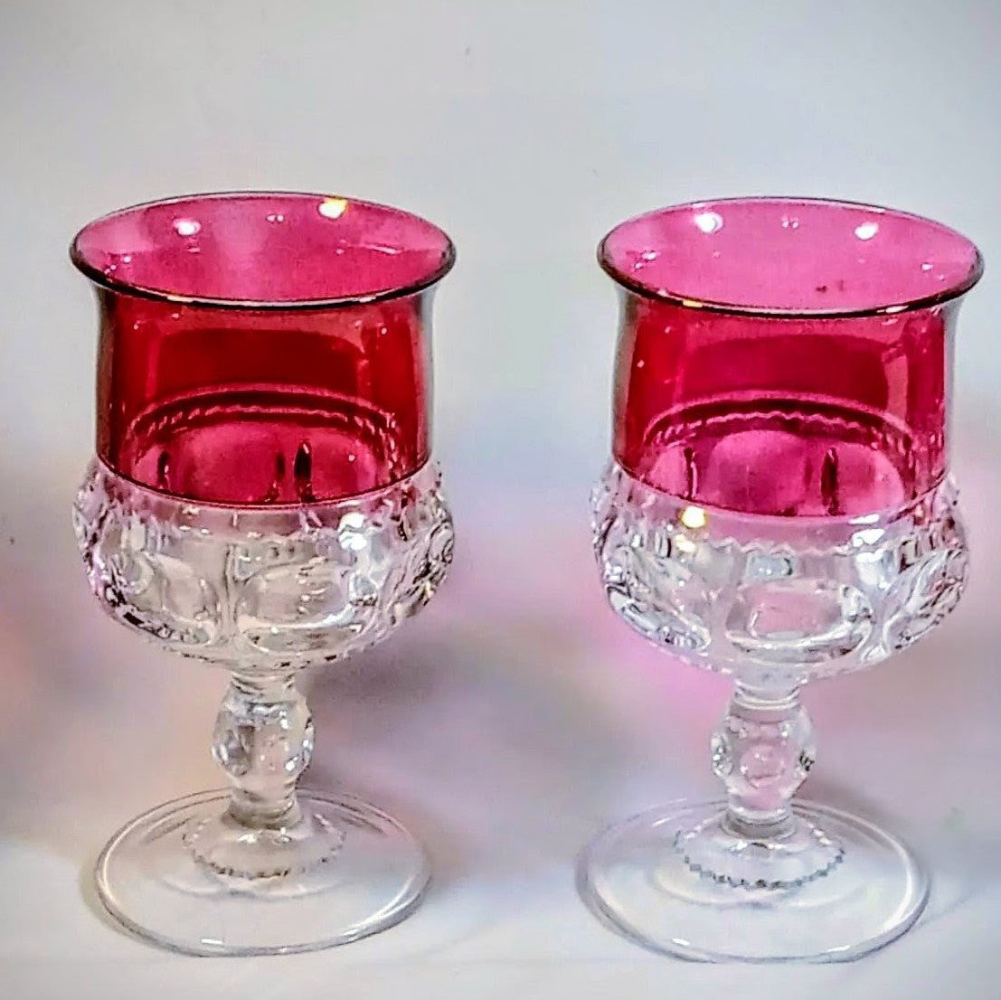 Indiana Glass King’s Crown/Thumbprint Ruby Stained Goblets