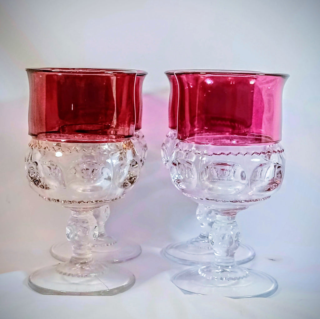 Indiana Glass King’s Crown/Thumbprint Ruby Stained Goblets