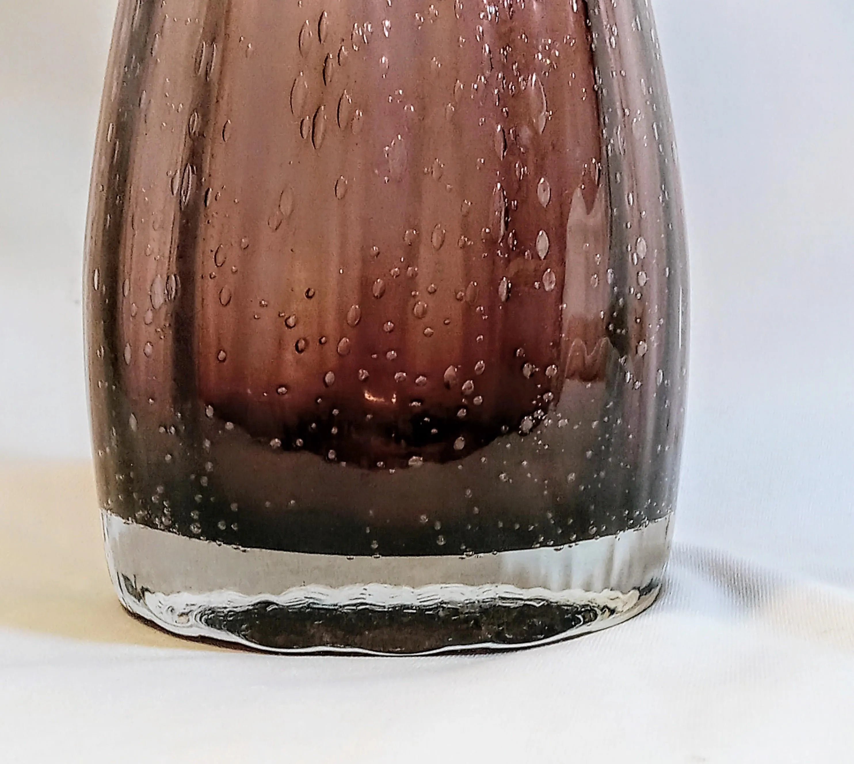 Hand-Blown Art Glass Ruffled Vase – Controlled Bubble, Amethyst Smoke Tone