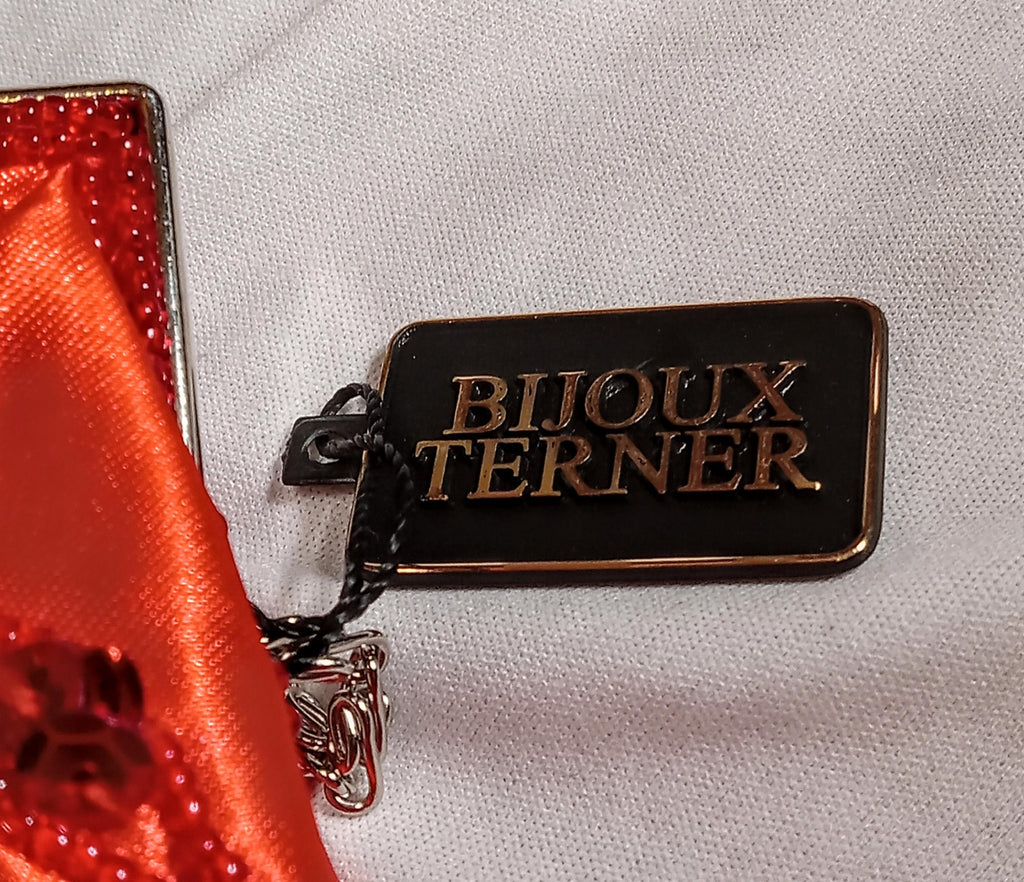 Bijoux Terner Red Satin Evening Clutch – Silver Chain Strap