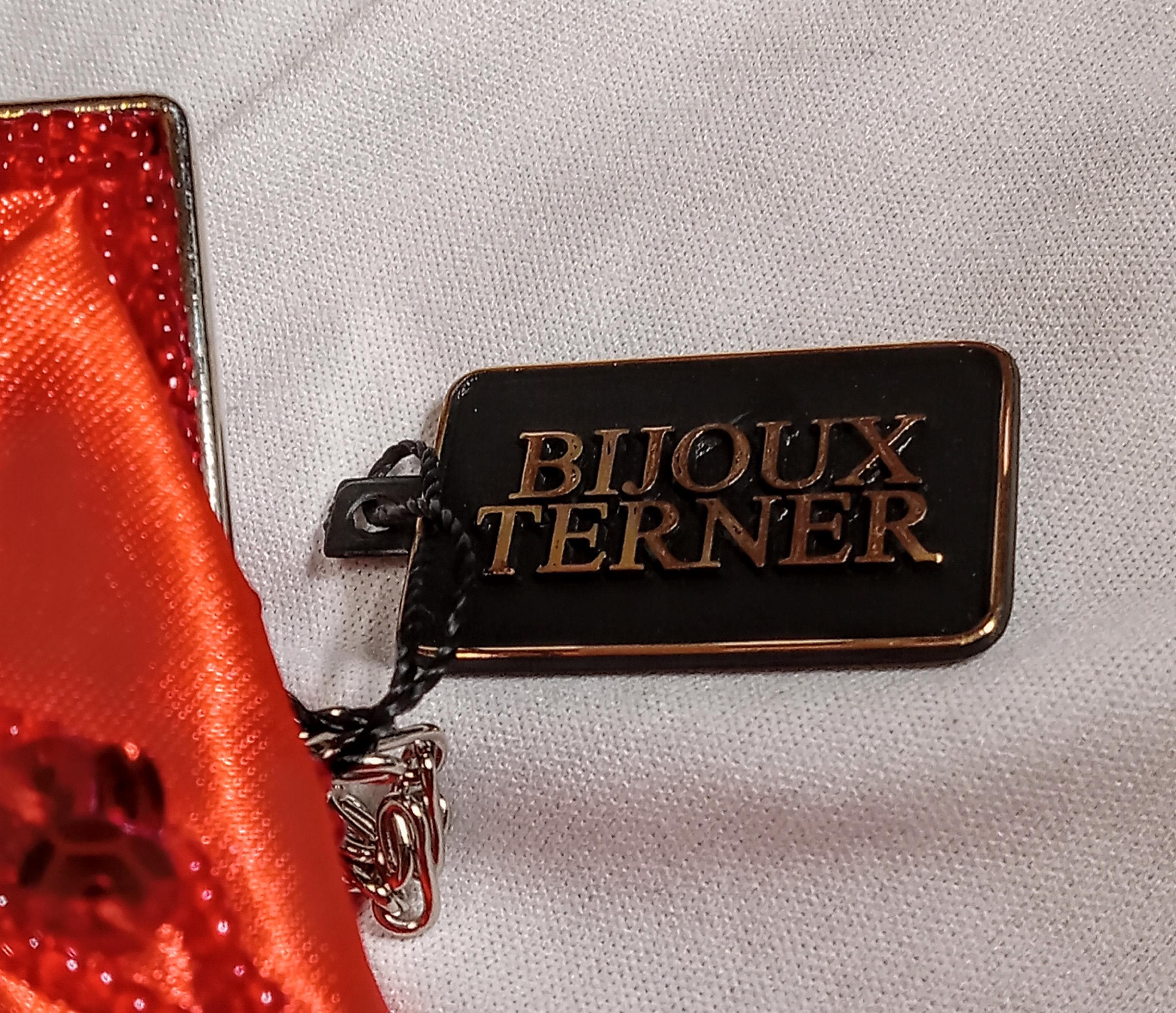 Bijoux Terner Red Satin Evening Clutch – Silver Chain Strap