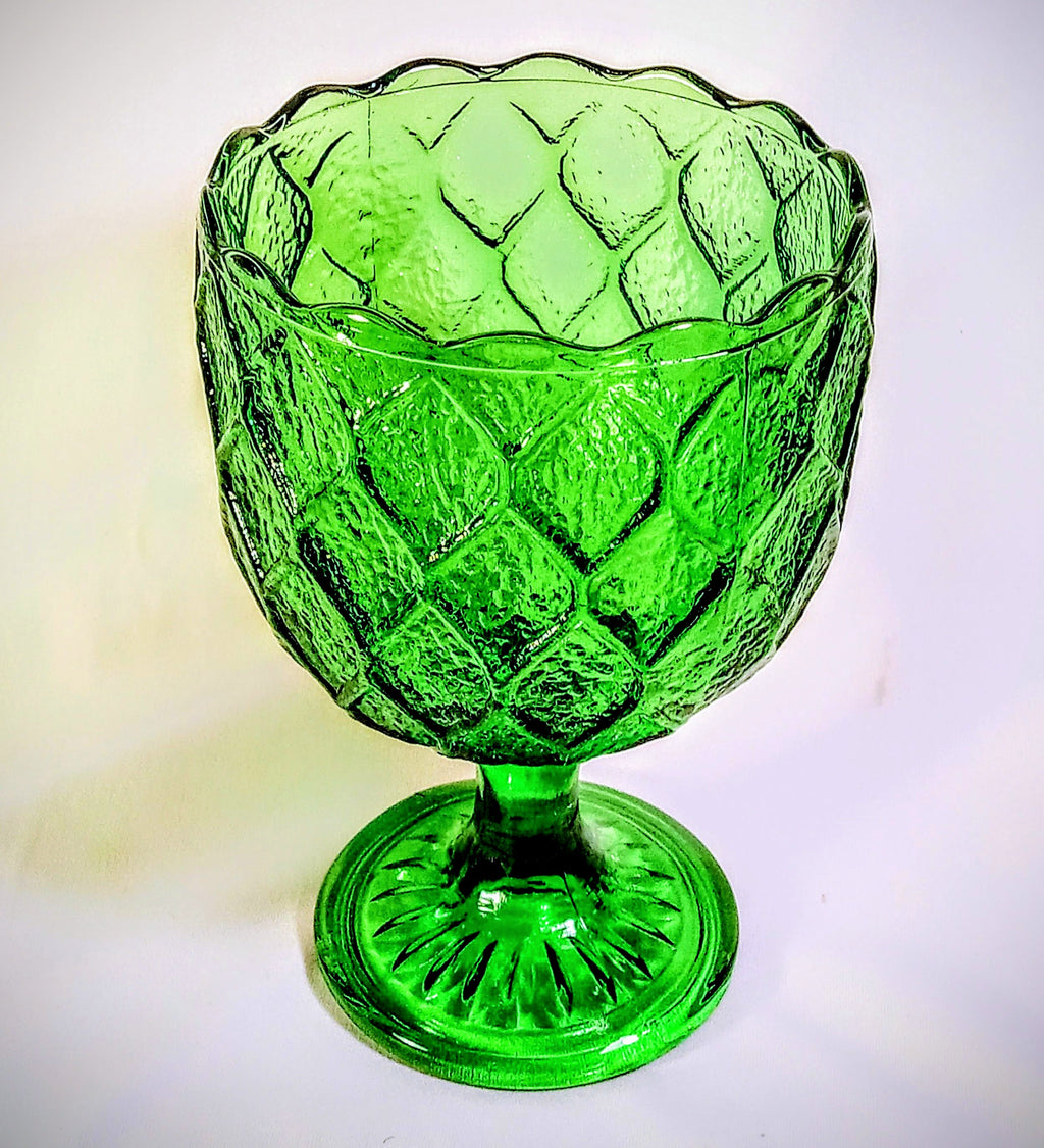Vintage Green Indiana Glass Goblet - Oversize Wine Glass