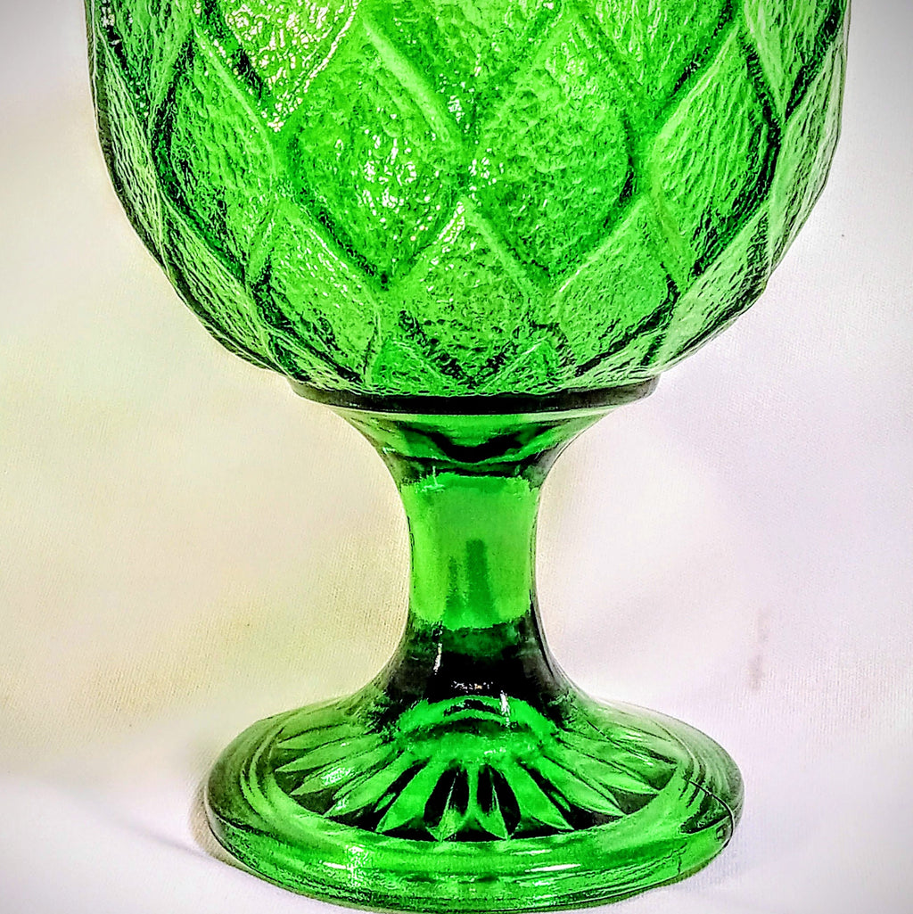 Vintage Green Indiana Glass Goblet - Oversize Wine Glass