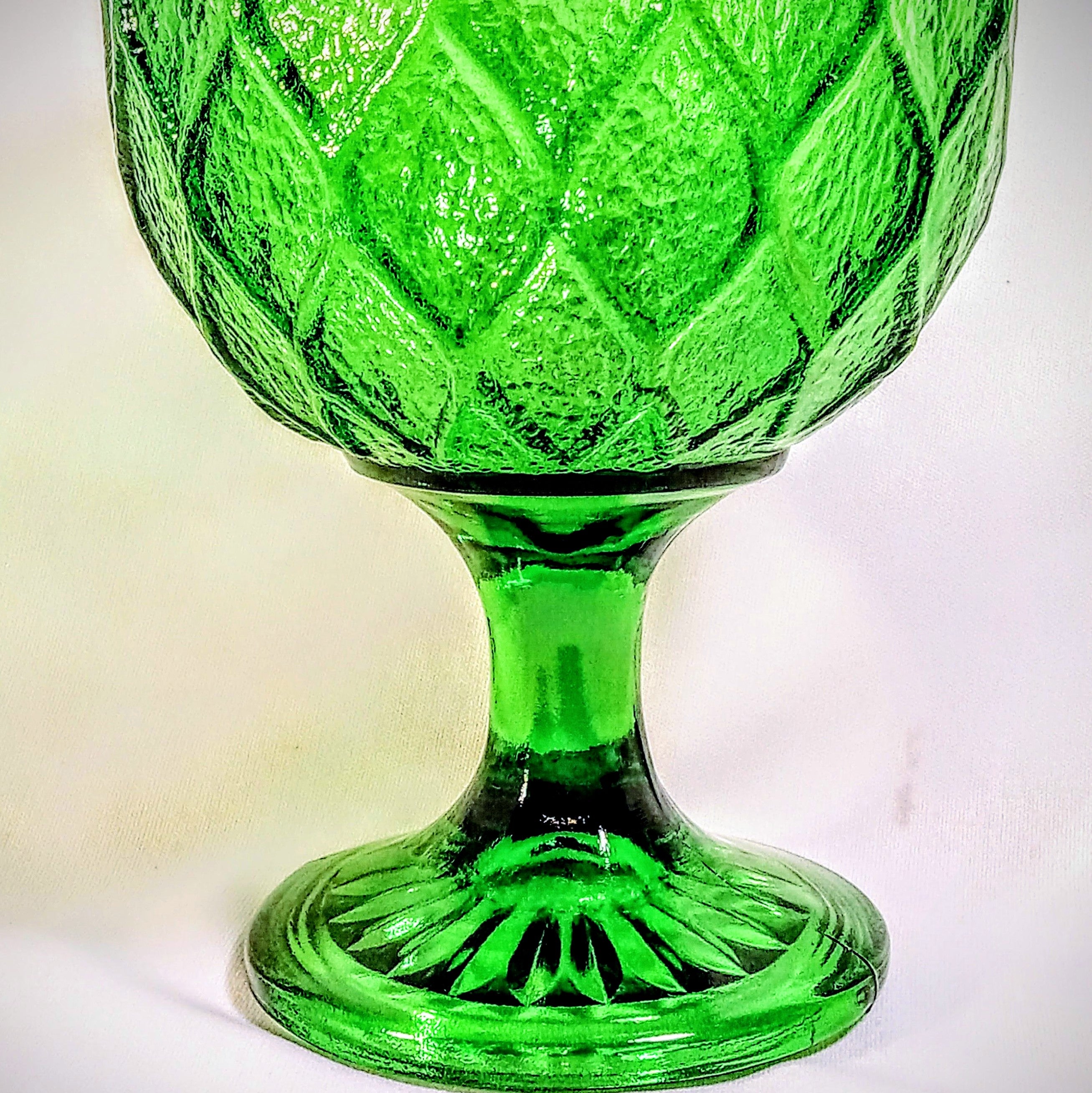 Vintage Green Indiana Glass Goblet - Oversize Wine Glass