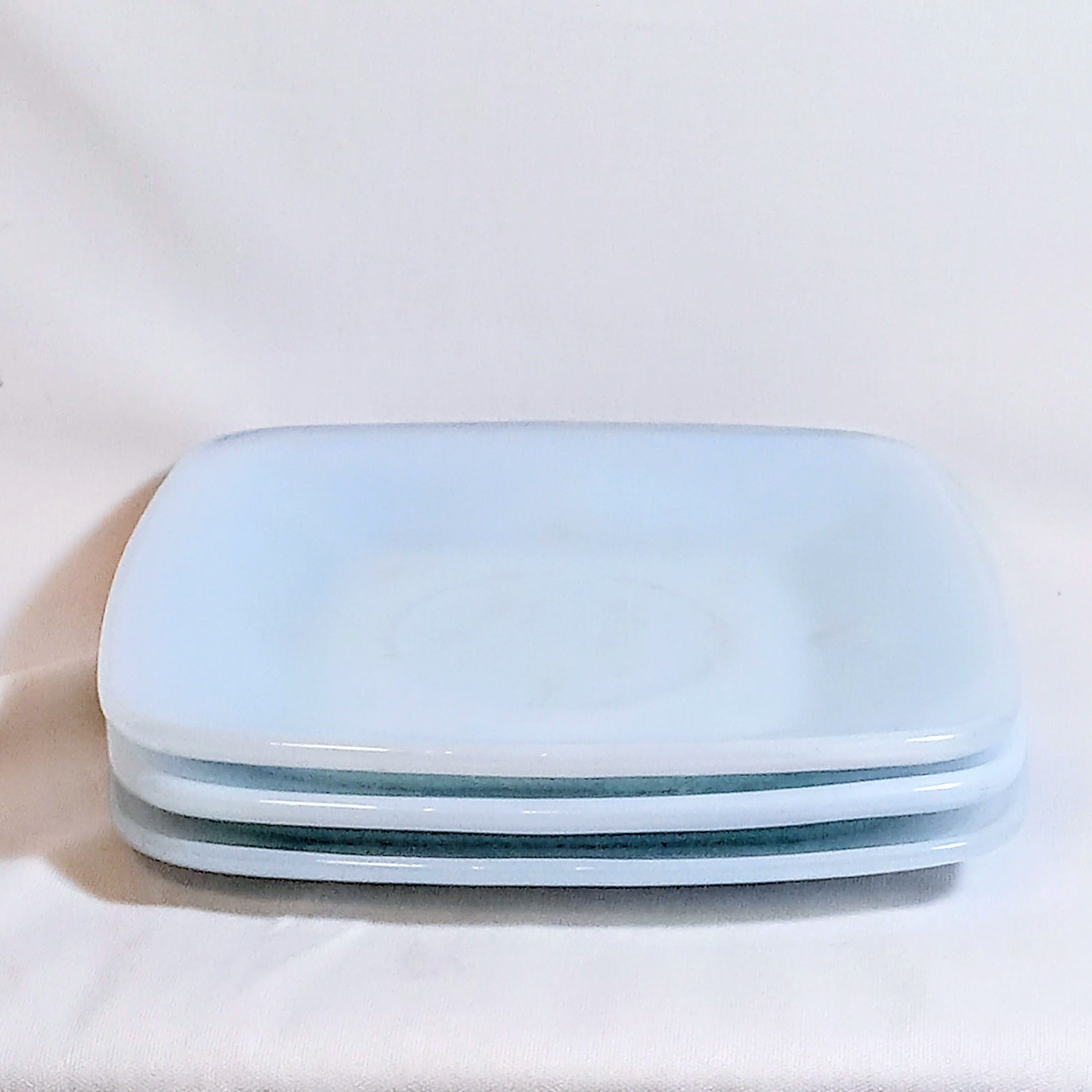 Anchor Hocking Fire-King Saucers – Delphite Blue Milk Glass