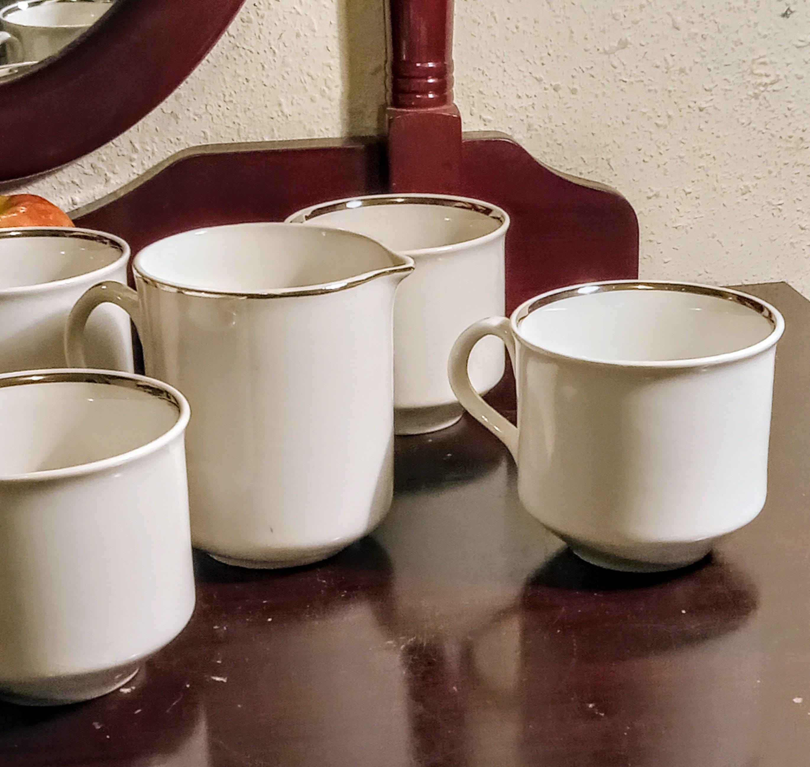 Vintage Tea Cups & Creamer - "Silver Elegance" - Salem, England