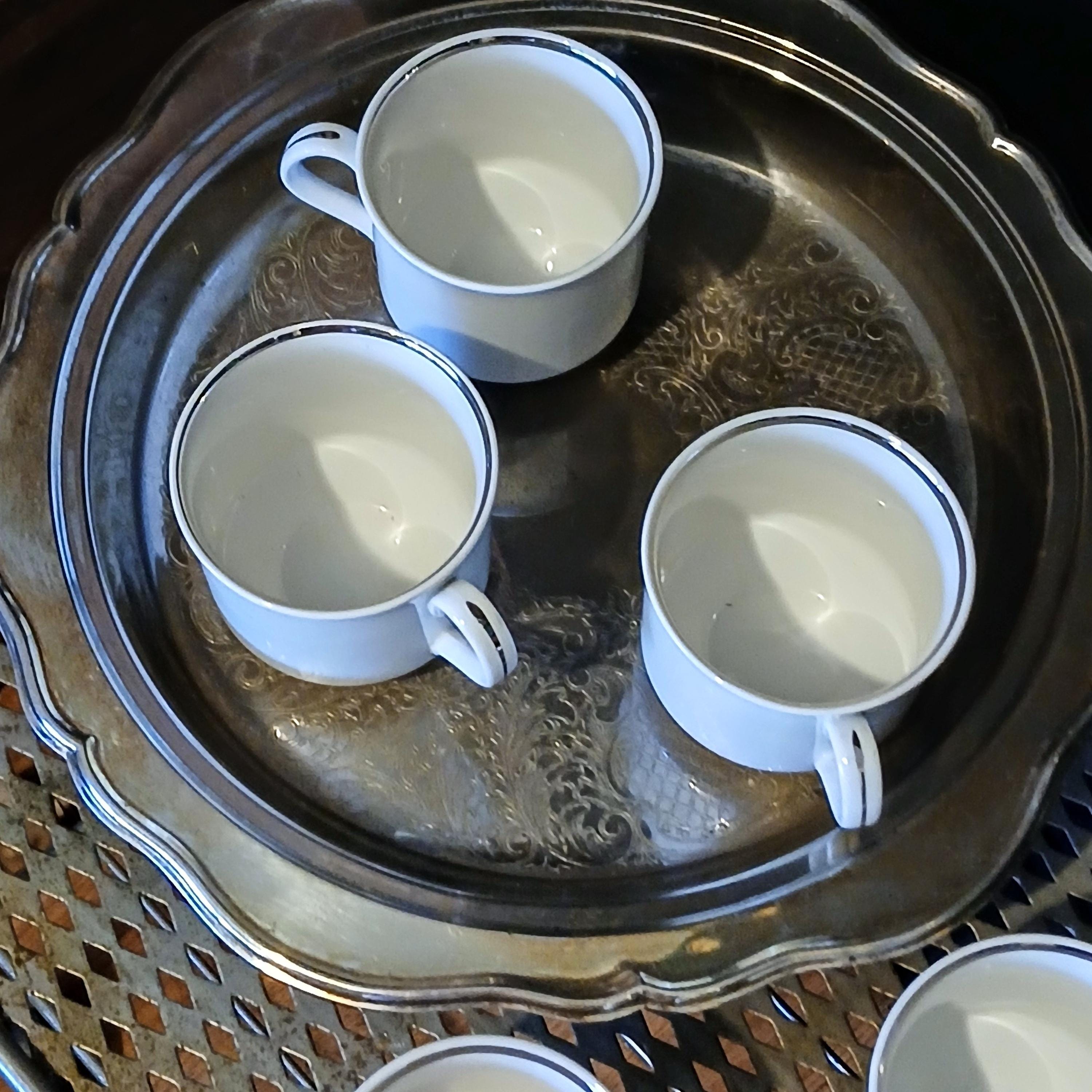 Vintage Tea Cups & Creamer - "Silver Elegance" - Salem, England