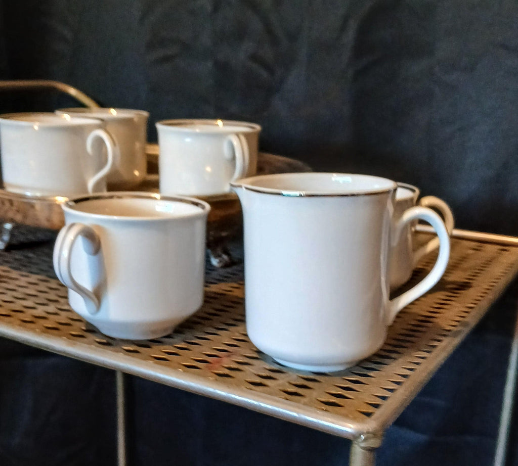 Vintage Tea Cups & Creamer - "Silver Elegance" - Salem, England