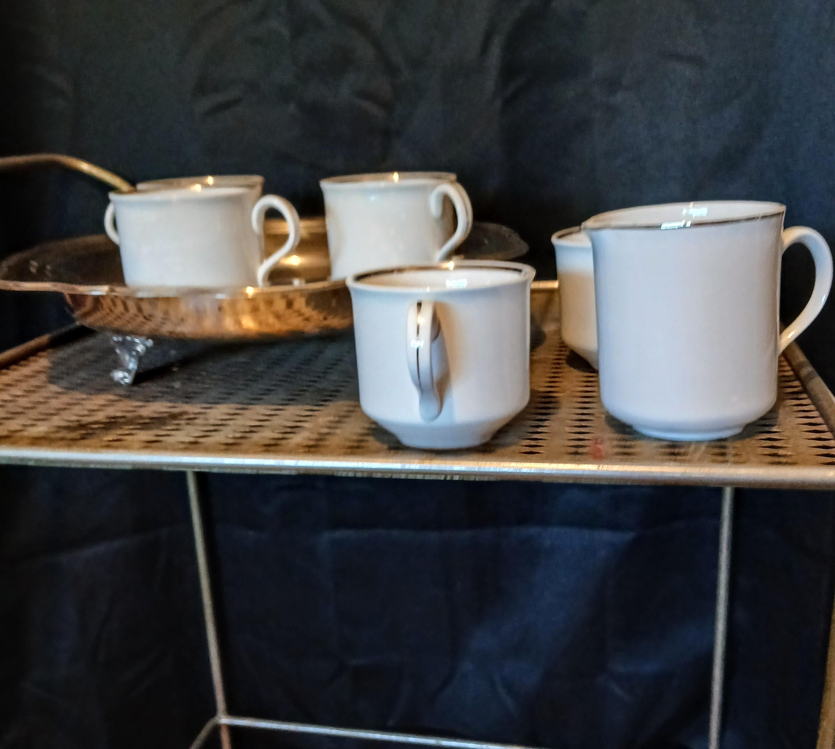 Vintage Tea Cups & Creamer - "Silver Elegance" - Salem, England