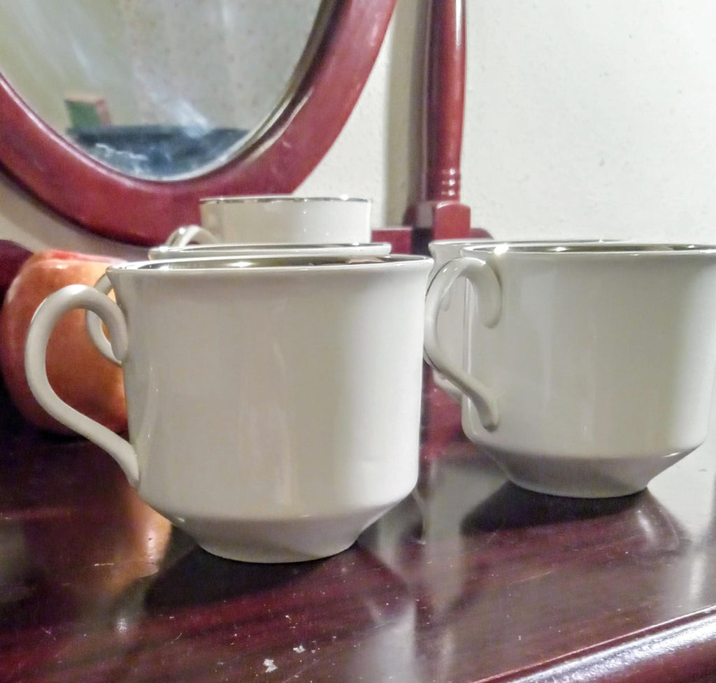 Vintage Tea Cups & Creamer - "Silver Elegance" - Salem, England