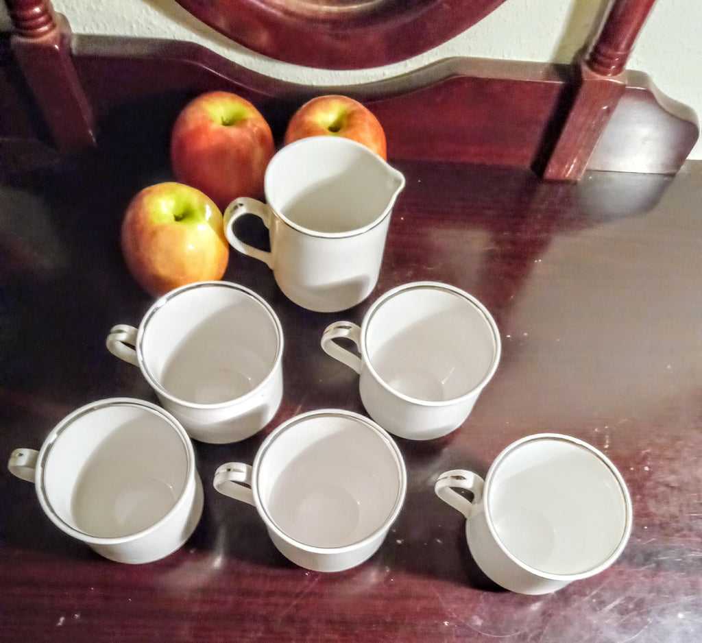Vintage Tea Cups & Creamer - "Silver Elegance" - Salem, England
