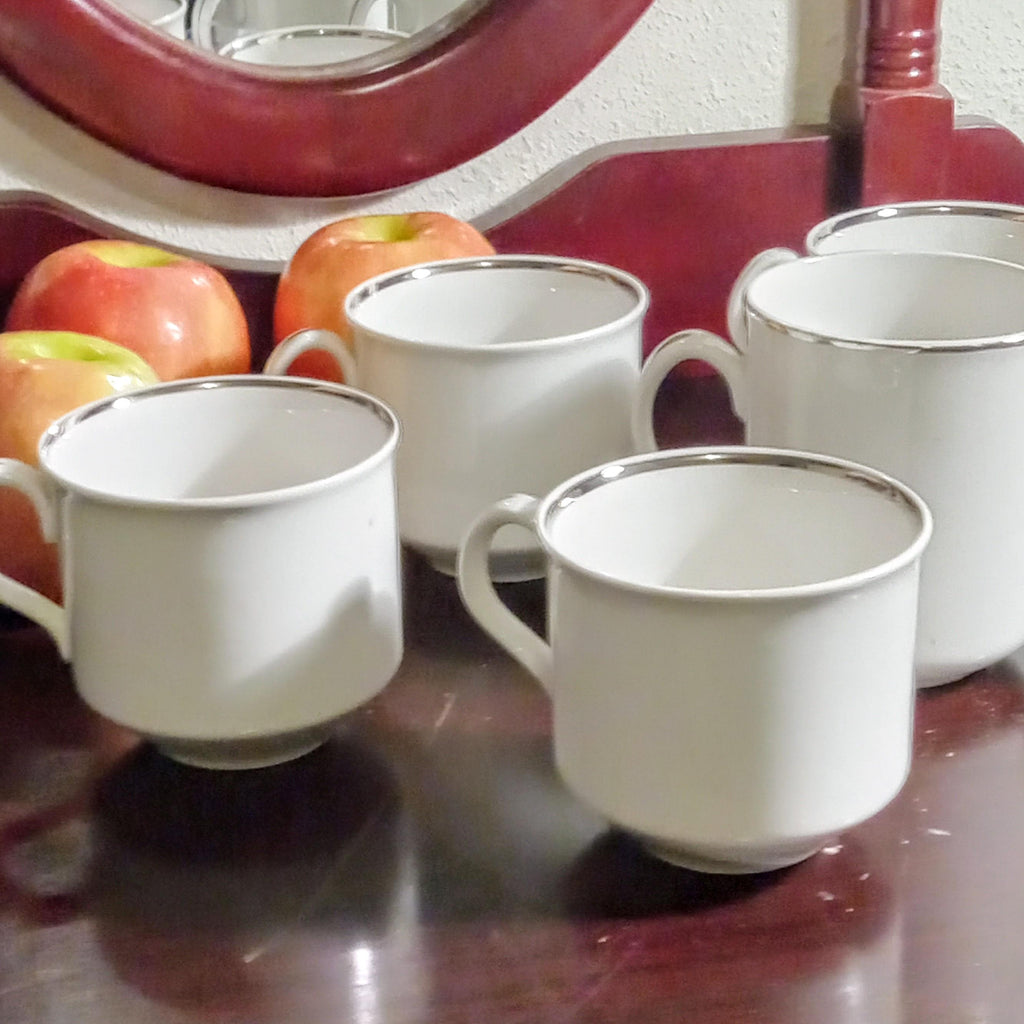 Vintage Tea Cups & Creamer - "Silver Elegance" - Salem, England