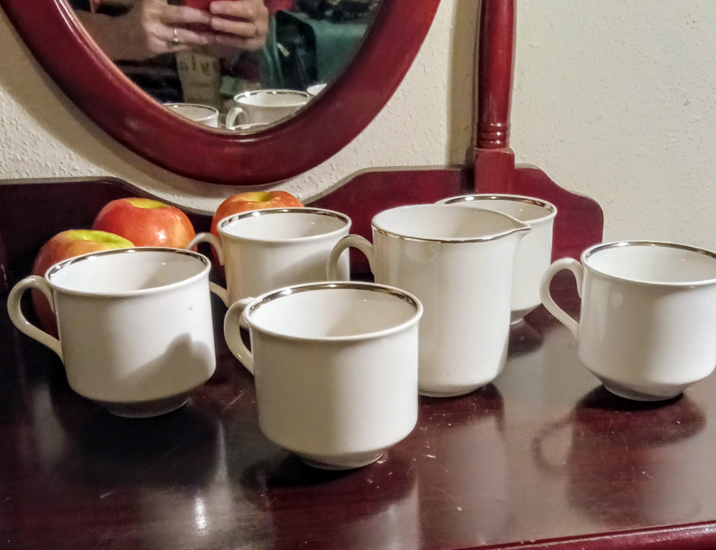 Vintage Tea Cups & Creamer - "Silver Elegance" - Salem, England