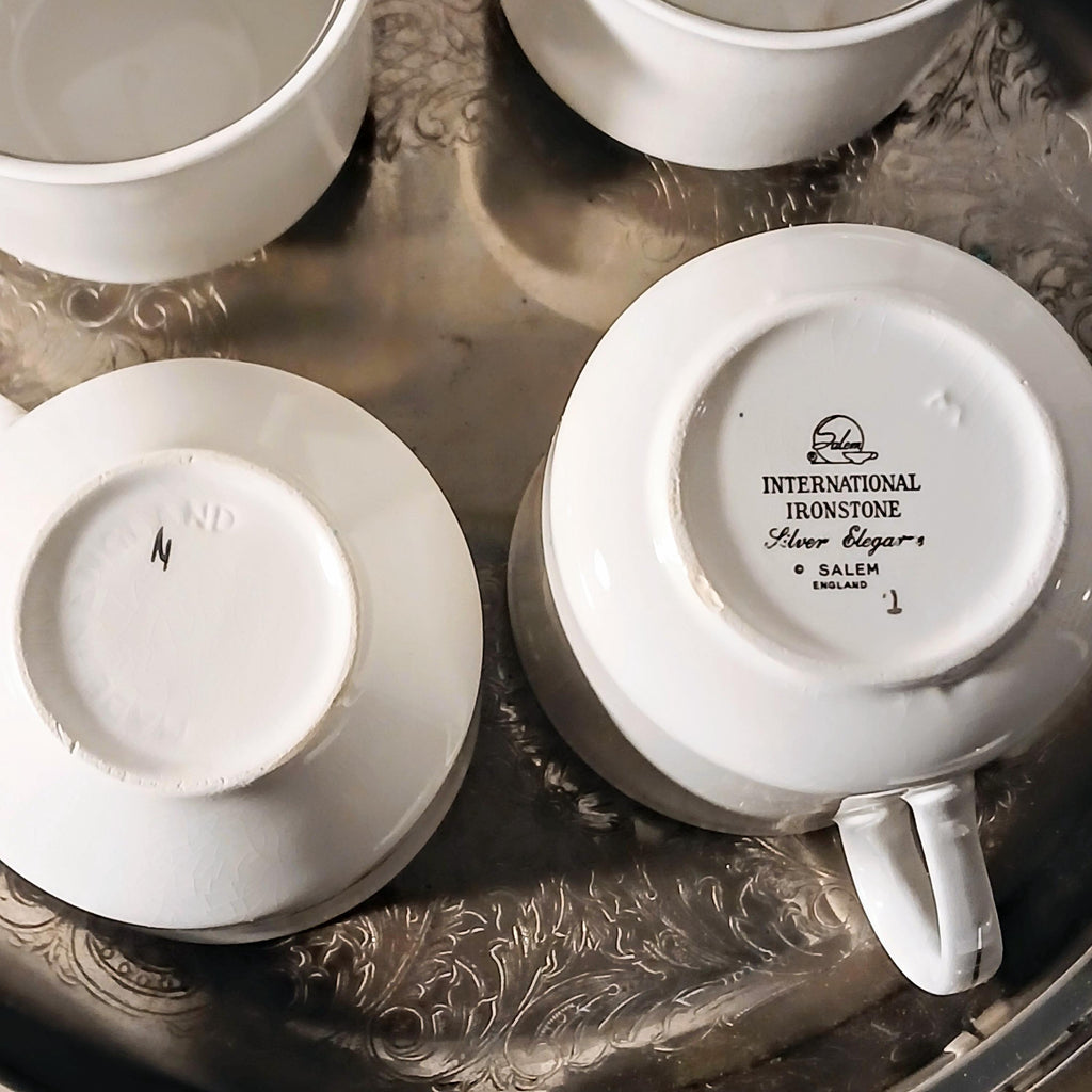 Vintage Tea Cups & Creamer - "Silver Elegance" - Salem, England