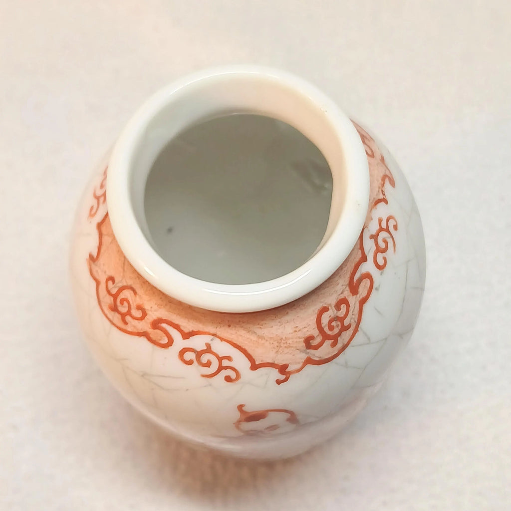 Vintage Crackle Glaze Mini Vase – Red Figural Scene