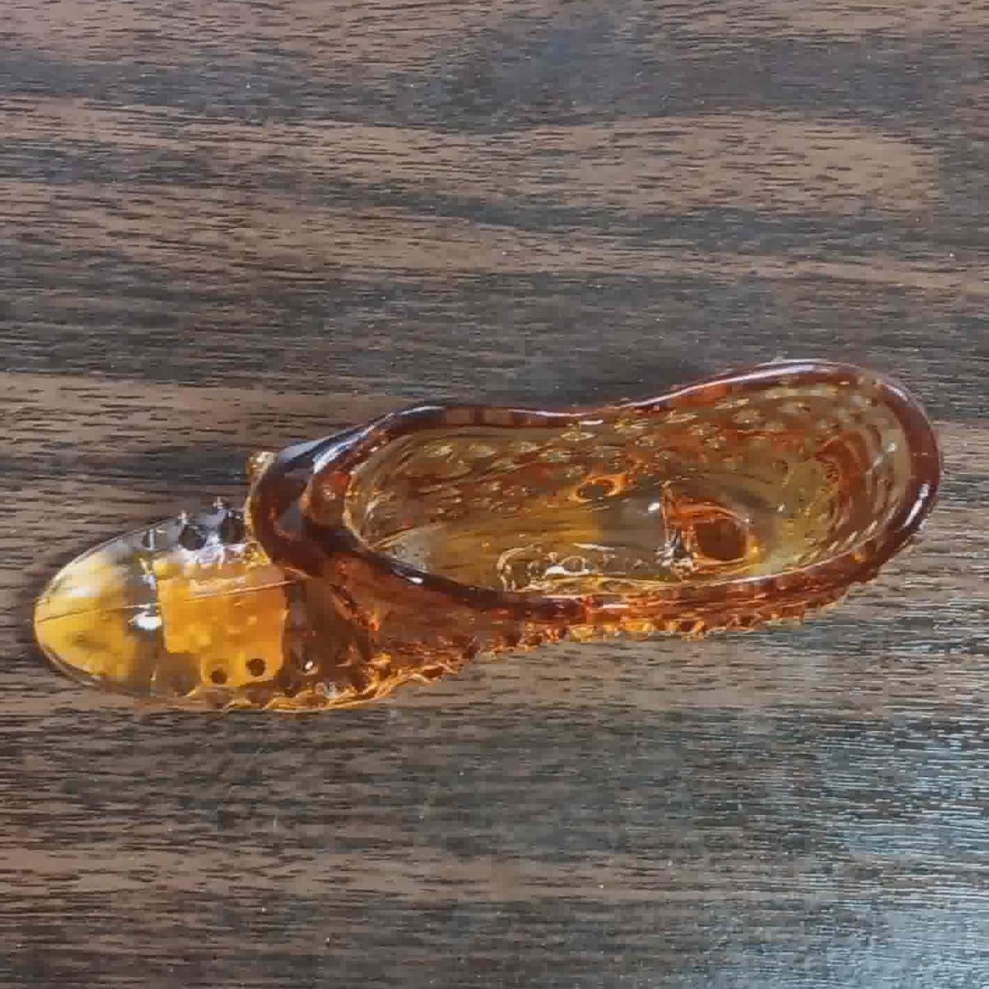 Fenton Glass Amber Hobnail Shoe - Vintage Cat's Head Slipper