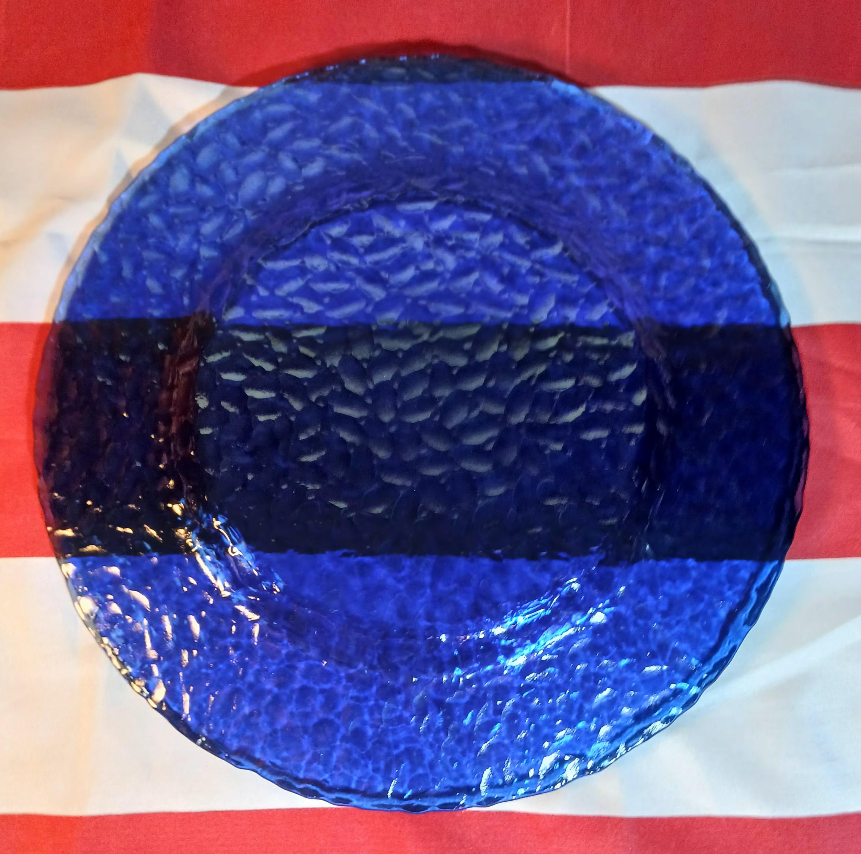 Vintage Cobalt Blue Glass Plates Set of 2 – 11" Textured Dinner, Serving or Charger Plates