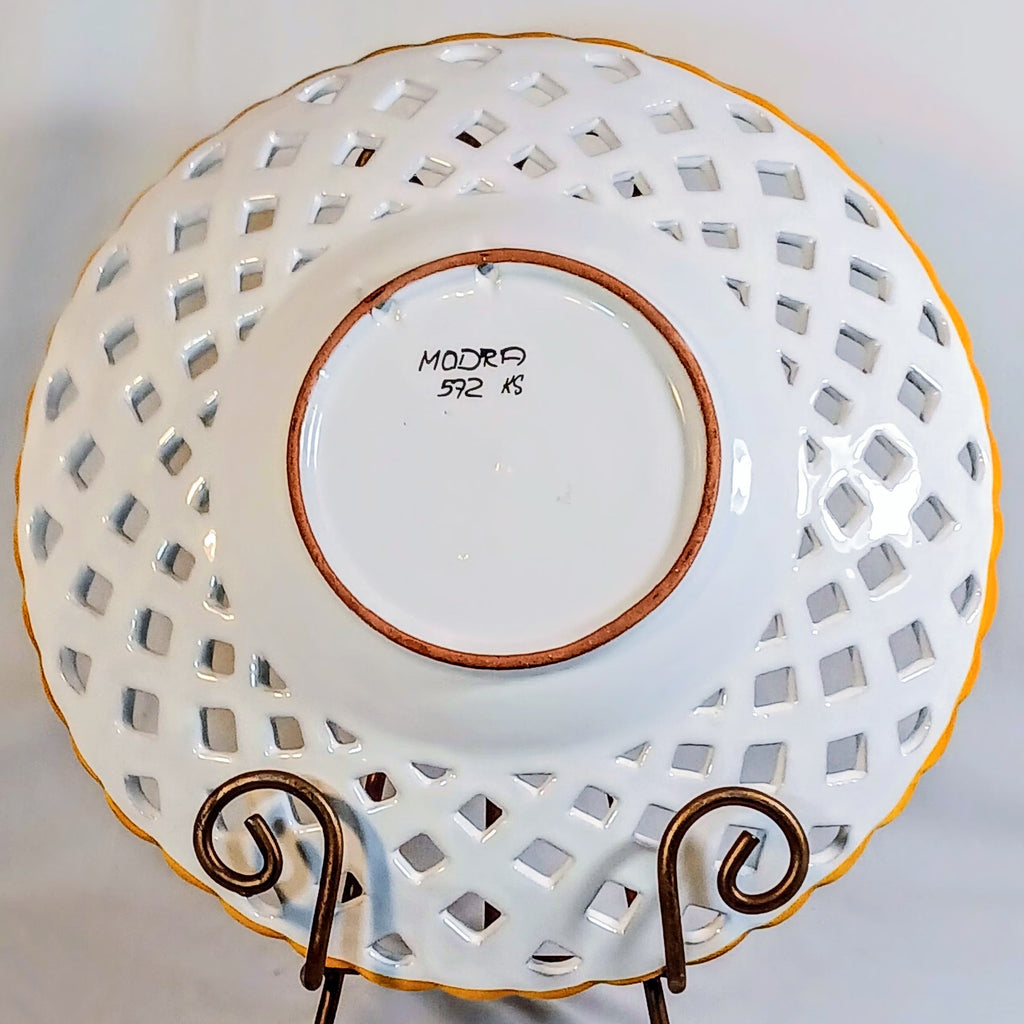 Hand-Painted Open Lattice Plate – 10.5" Slovakian Folk Art Pottery