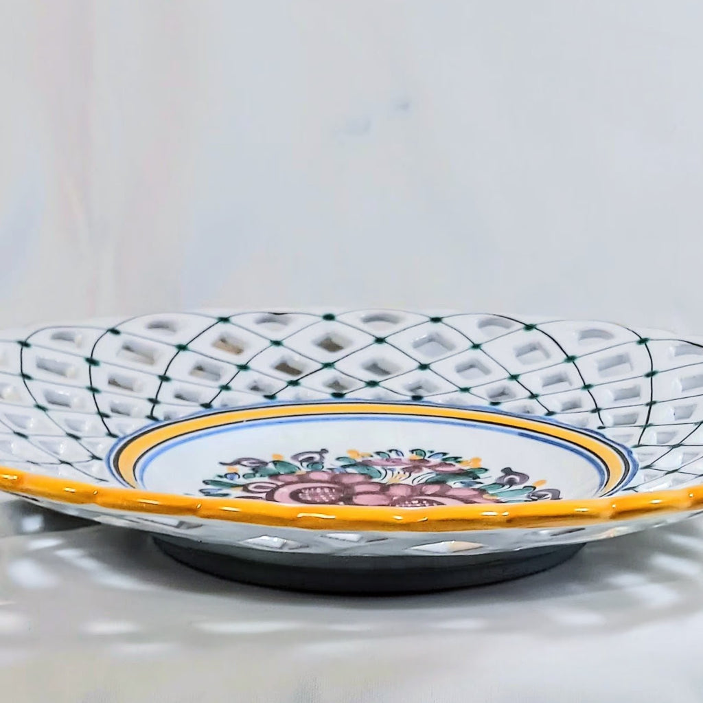 Hand-Painted Open Lattice Plate – 10.5" Slovakian Folk Art Pottery